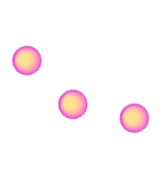 Three pink glowing circles arranged diagonally on a black background with a white line beneath them.