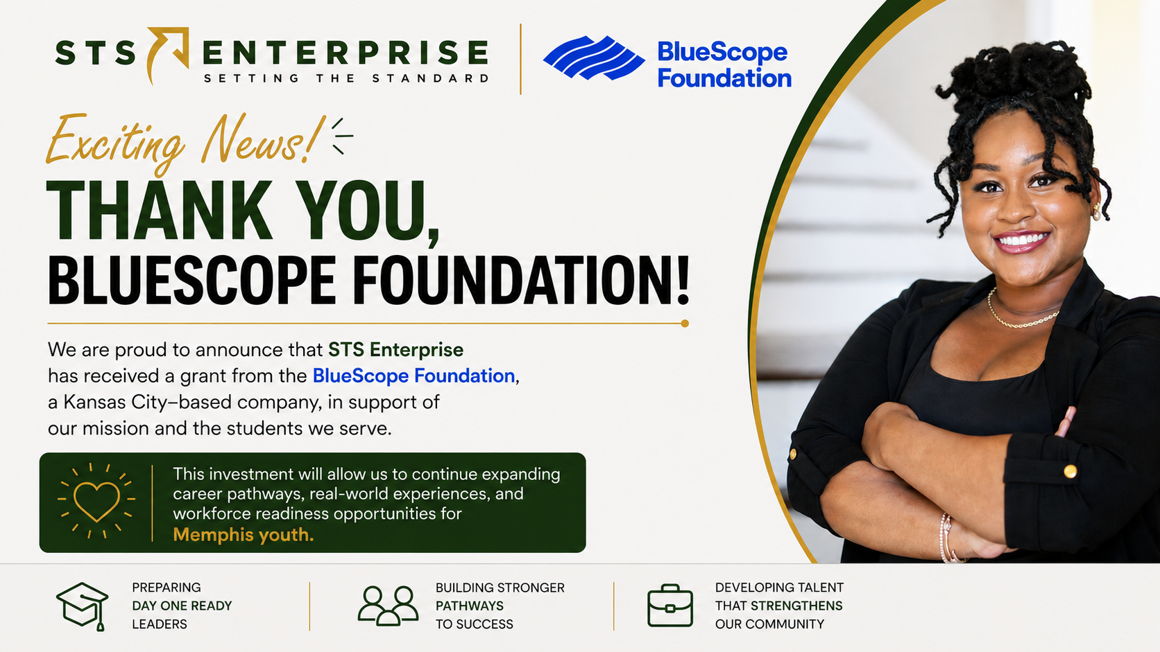 BlueScope Foundation Awards Grant to STS Enterprise for Workforce Development in Memphis
