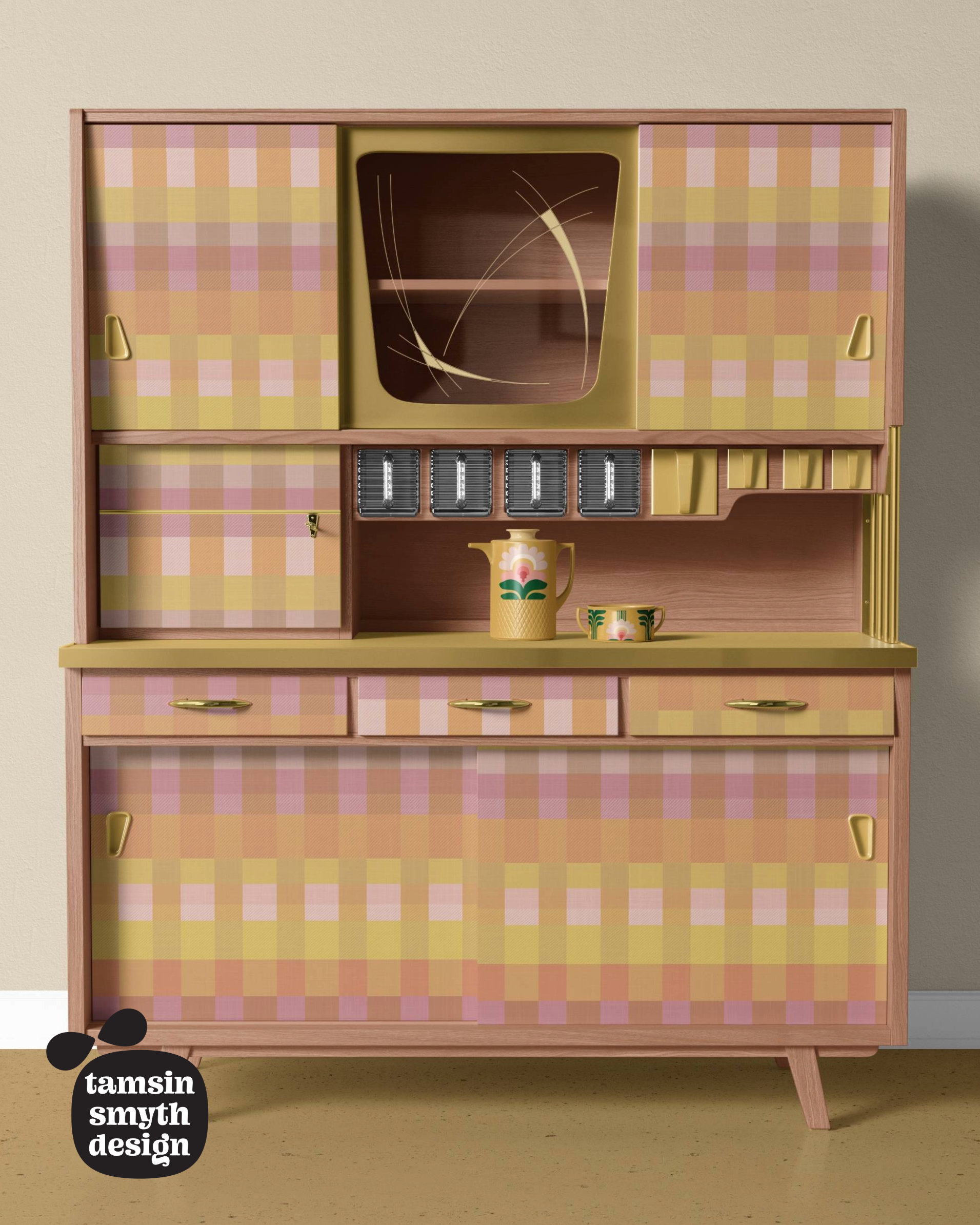 A Mid Century Modern style kitchen cupboard.