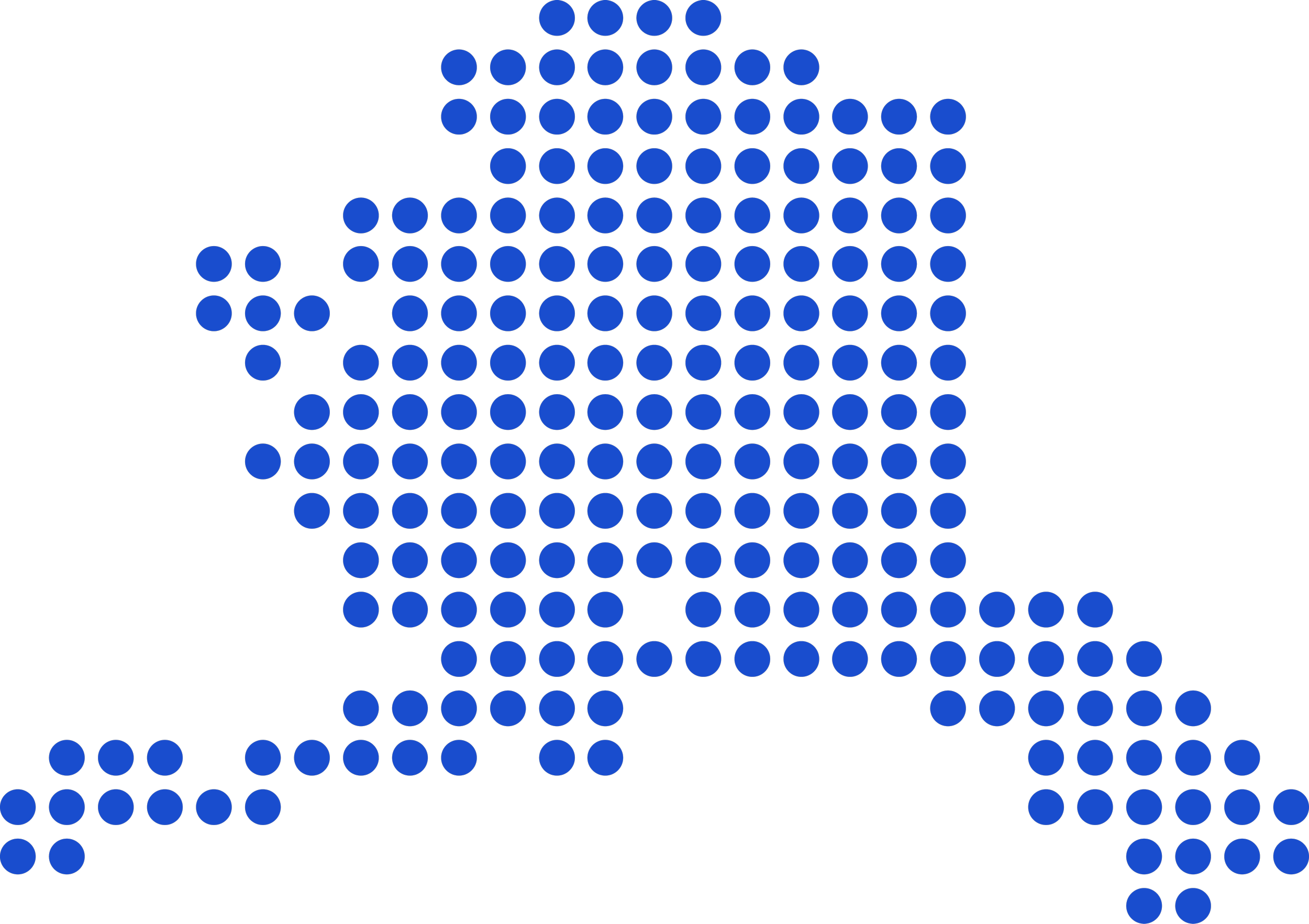 Dot representation of the state of Missouri with a black background and blue dots.