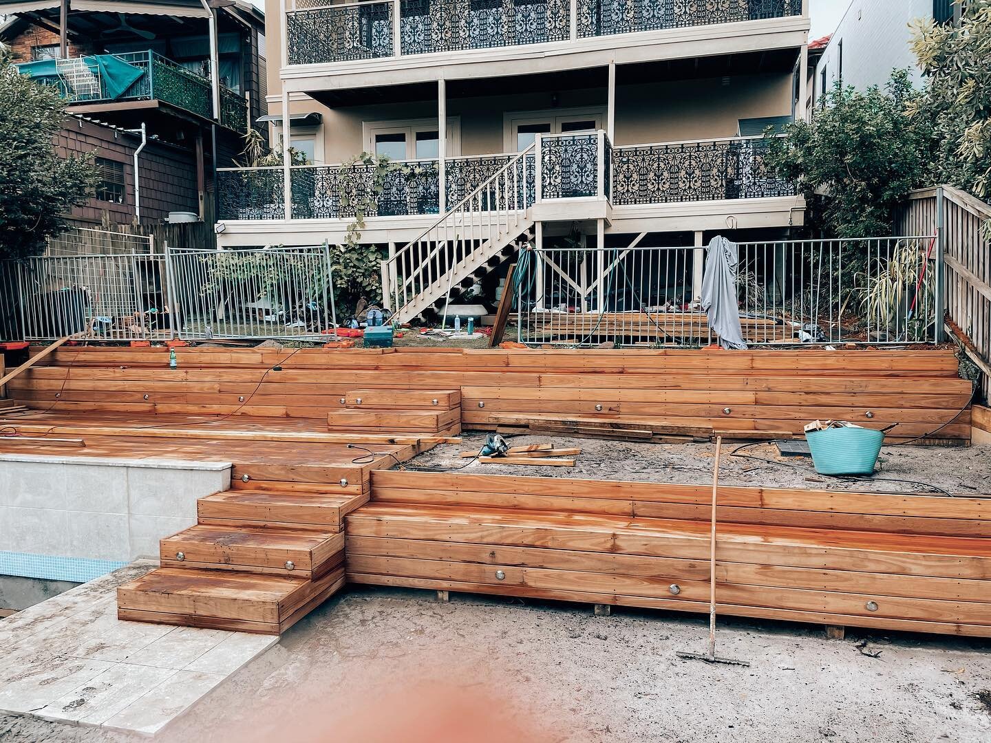 Randwick project well underway including inground pool, blackbutt decking, travertine paving, travertine pool surround and 3 metre high feature screening
.
.
.

 #landscape #landscapedesign #landscapelovers #architecture #structurallandscaping #carpe