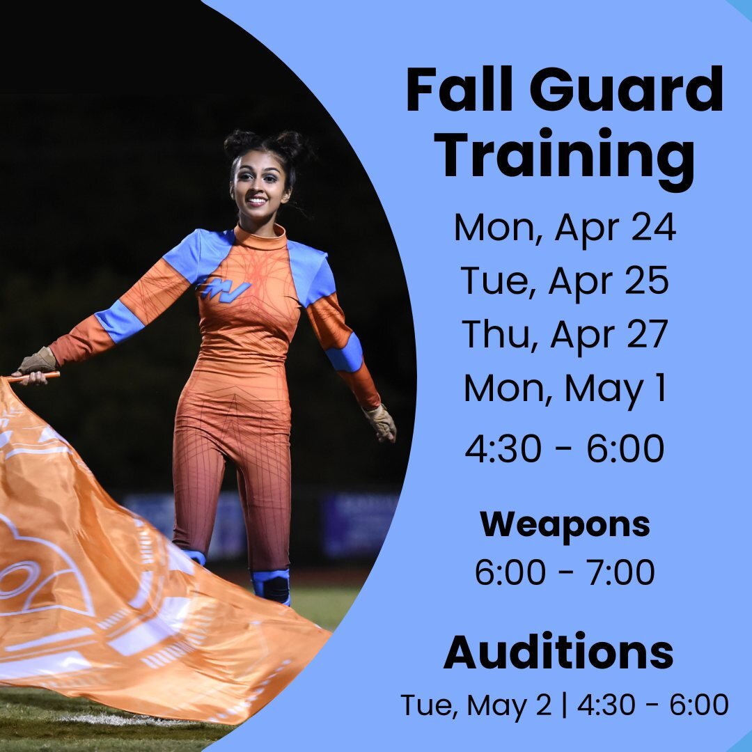 The @mtjulietcolorguard is at WGI World Finals in Dayton, OH this week, but they are already looking forward to fall! Make plans to join the award-winning Band of Gold Color Guard for fall training and auditions. All are invited, no experience necess