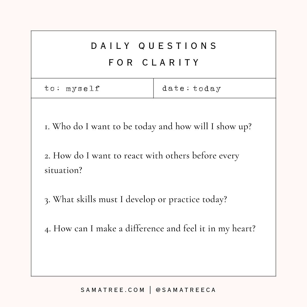 I&rsquo;m sharing a daily practice that I spoke about in a recent yin yoga class I taught. 

READ MORE ON MY NEW BLOG POST - &ldquo;DAILY QUESTIONS FOR CREATING CLARITY,&rdquo; LINK IN BIO, &ldquo;BLOG&rdquo;

Here are my 4 questions for creating cla