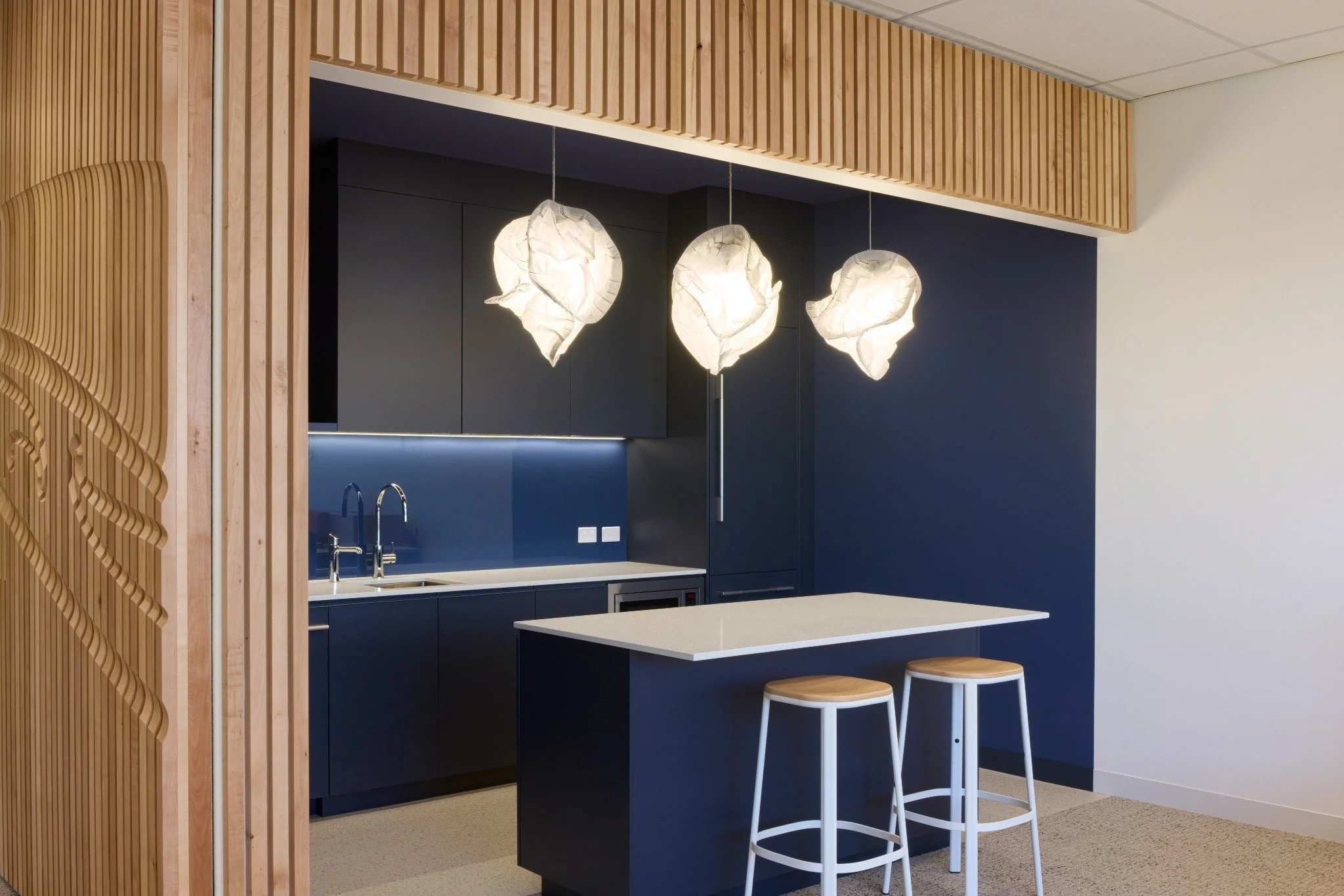 We're excited to share photos of our recently completed fitout for the Embassy of the Netherlands at Bowen Campus, Wellington.

The project scope included open-plan and enclosed workspaces, a breakout area, and a timber feature wall incorporating Māo