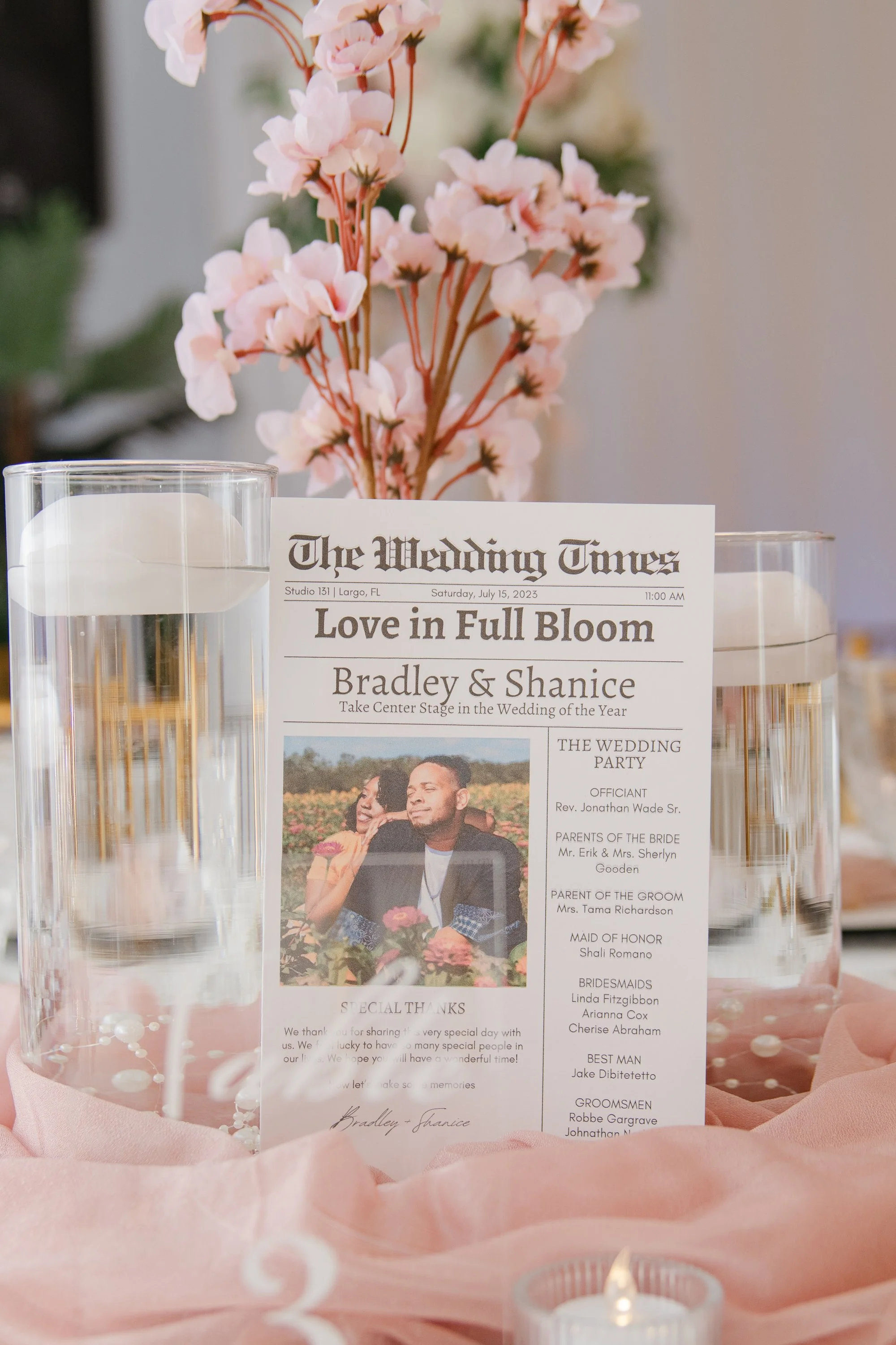 Enchanting Cherry Blossom Wedding at Studio 131: Pink and Gold Elegance Overlooking Seminole Lake