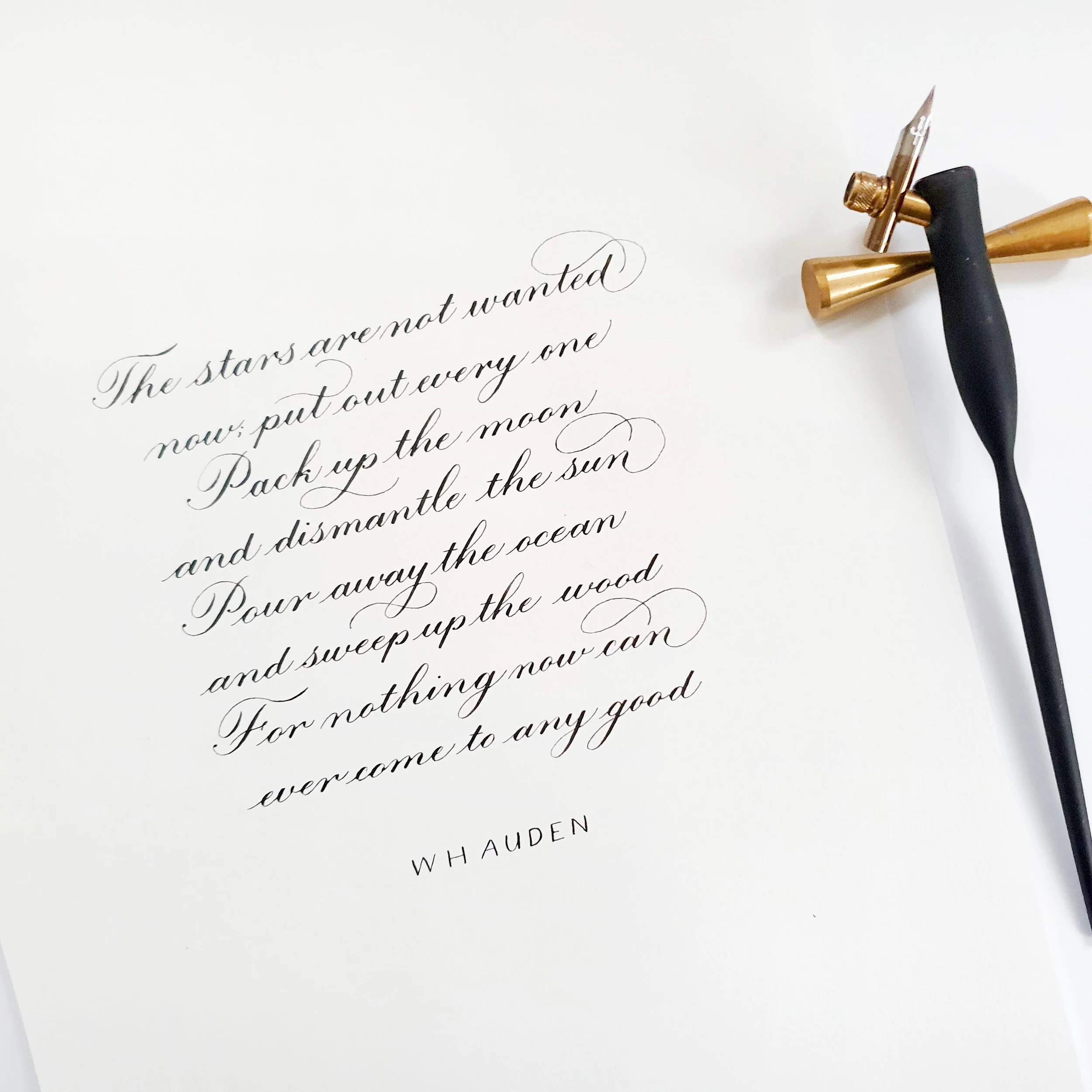 Poem written in a flourished copperplate calligraphy style on A4 paper with black ink.