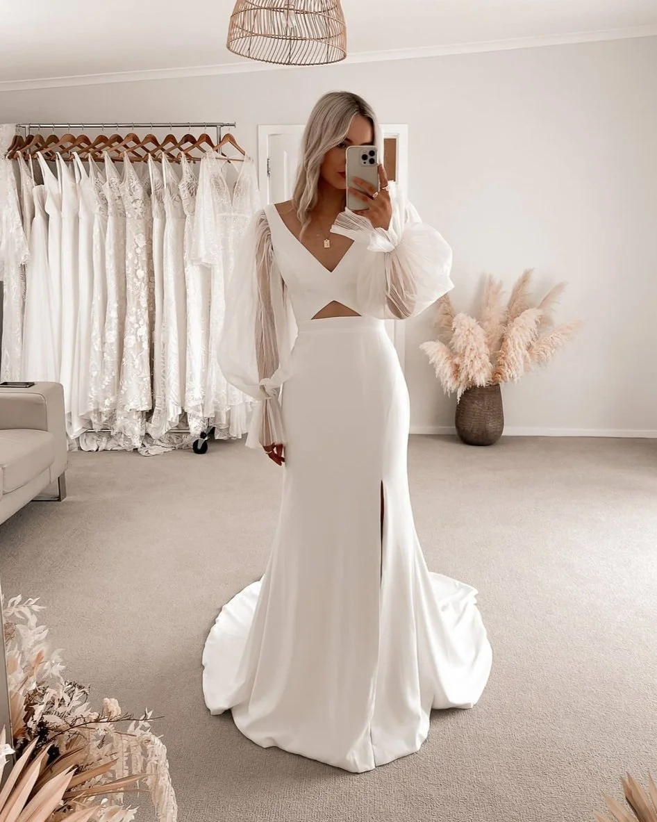 Simple silver 2025 wedding dresses