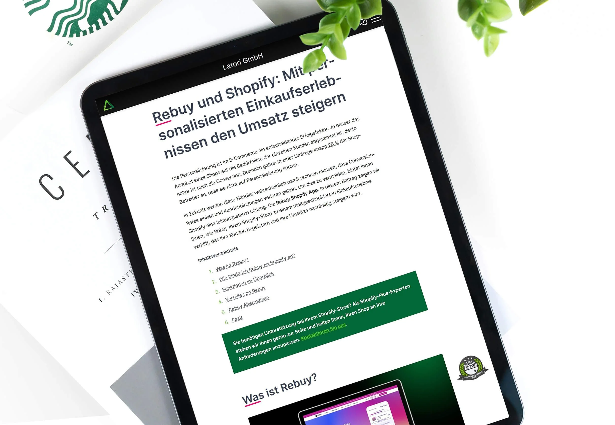 Mockup zeigt Vorschau eines Blogbeitrages auf einem Tablet