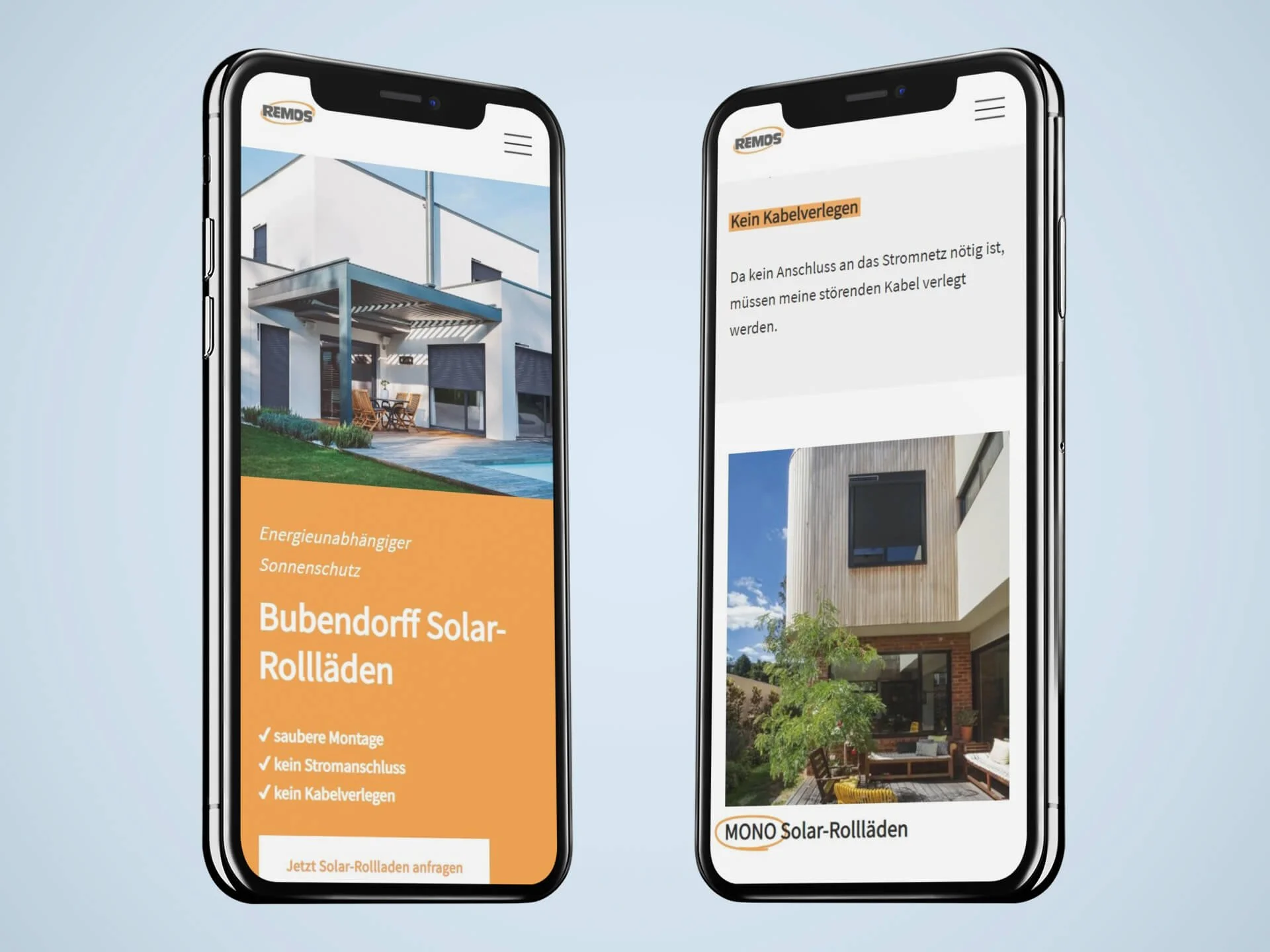 Mockup von zwei Smartphones mit einer Landingpage darauf