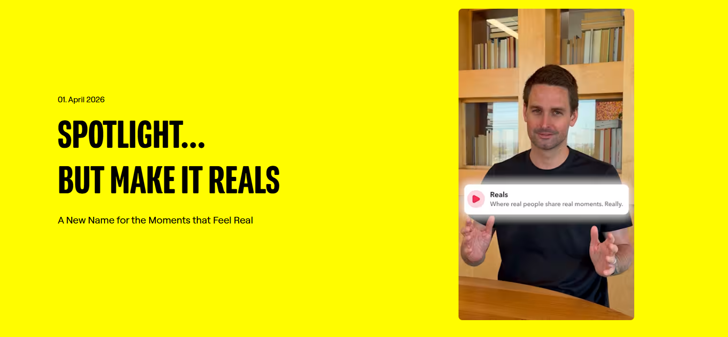 Gelbe Grafik mit Text zu Reels und einem Mann neben eingeblendeter Reels-Nachricht.