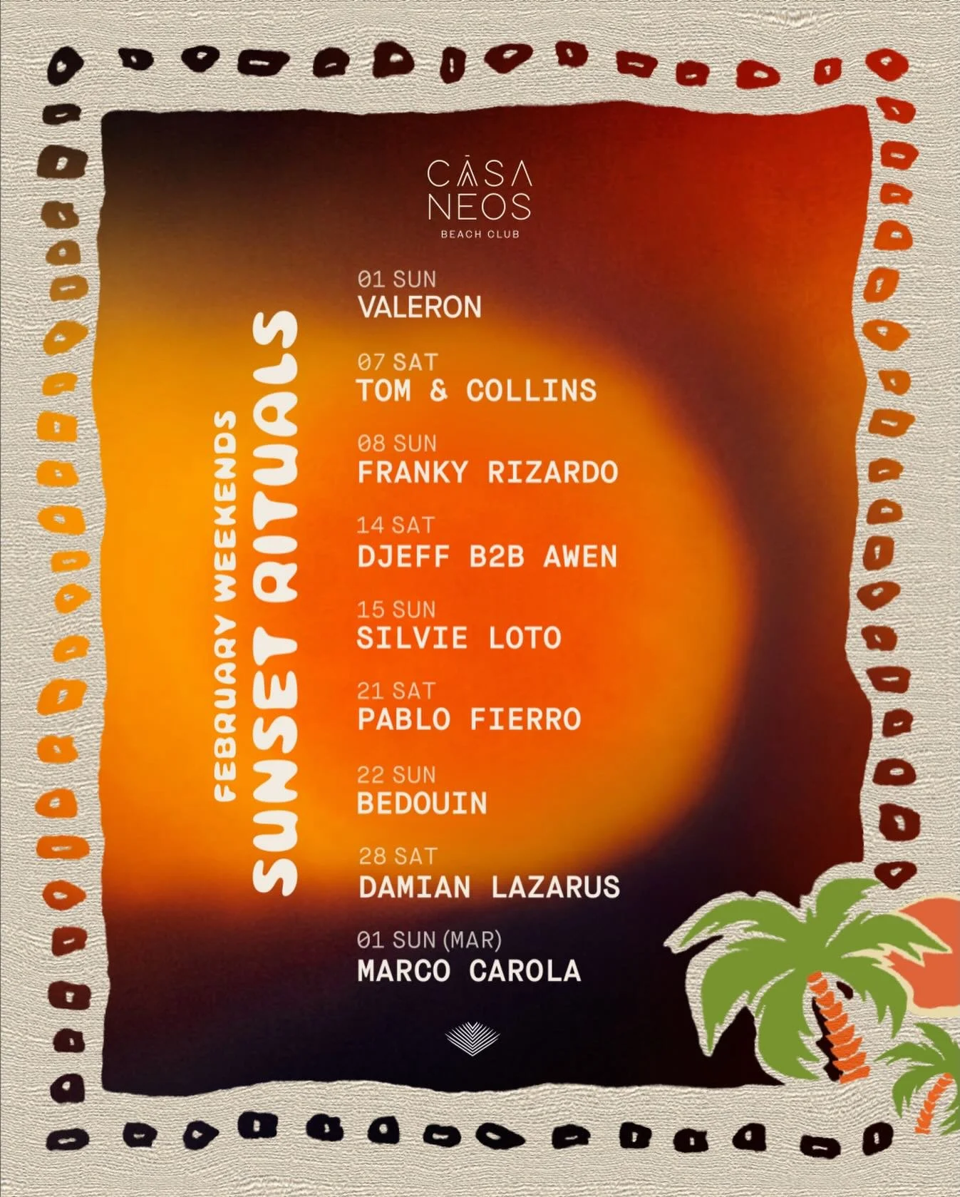 February at CASA NEOS Beach Club unfolds with Sunset Rituals. Join us for immersive sessions defined by sound, ambiance, and movement. Reserve via link in bio.