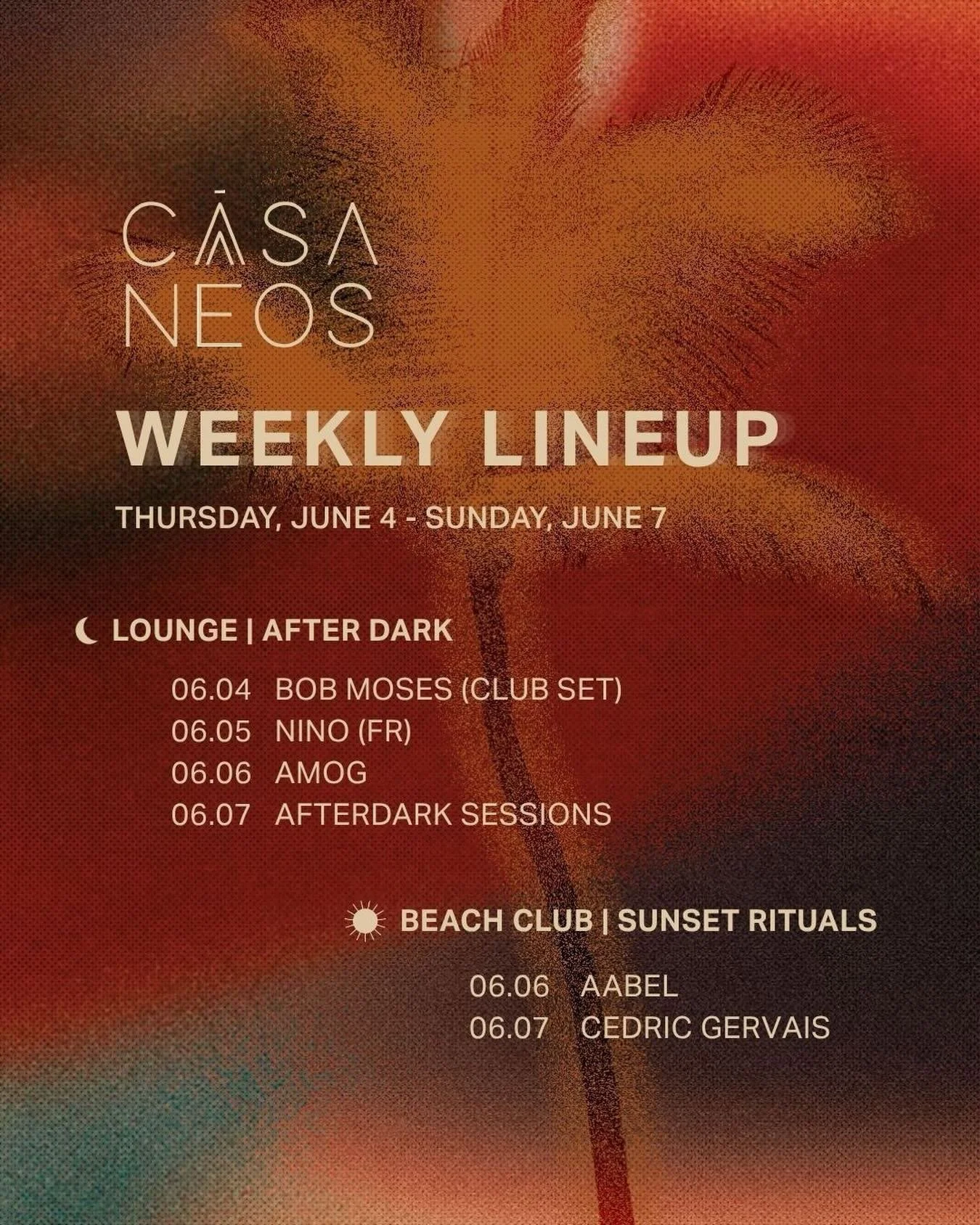 From sunsets at the Beach Club to late nights at the Lounge, this week is going to be a special one.
