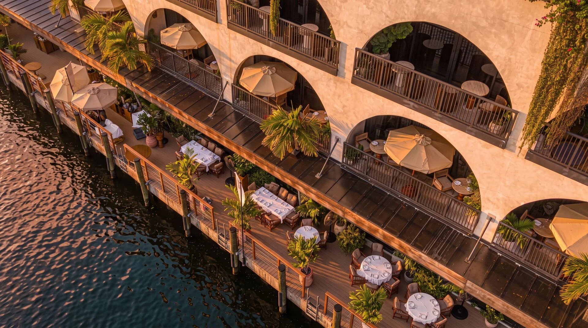 Exterior of Casa neos during sunset hours.