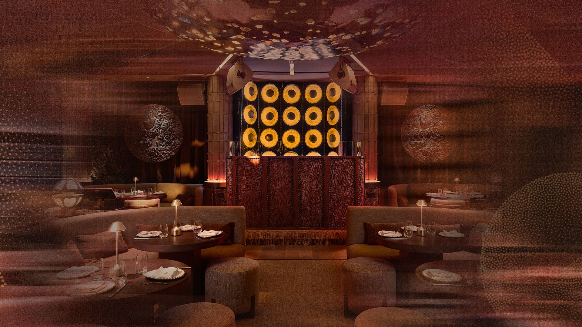 Luxurious lounge with ambiance in CASA NEOS, highlighting a place for nightlife in Miami.