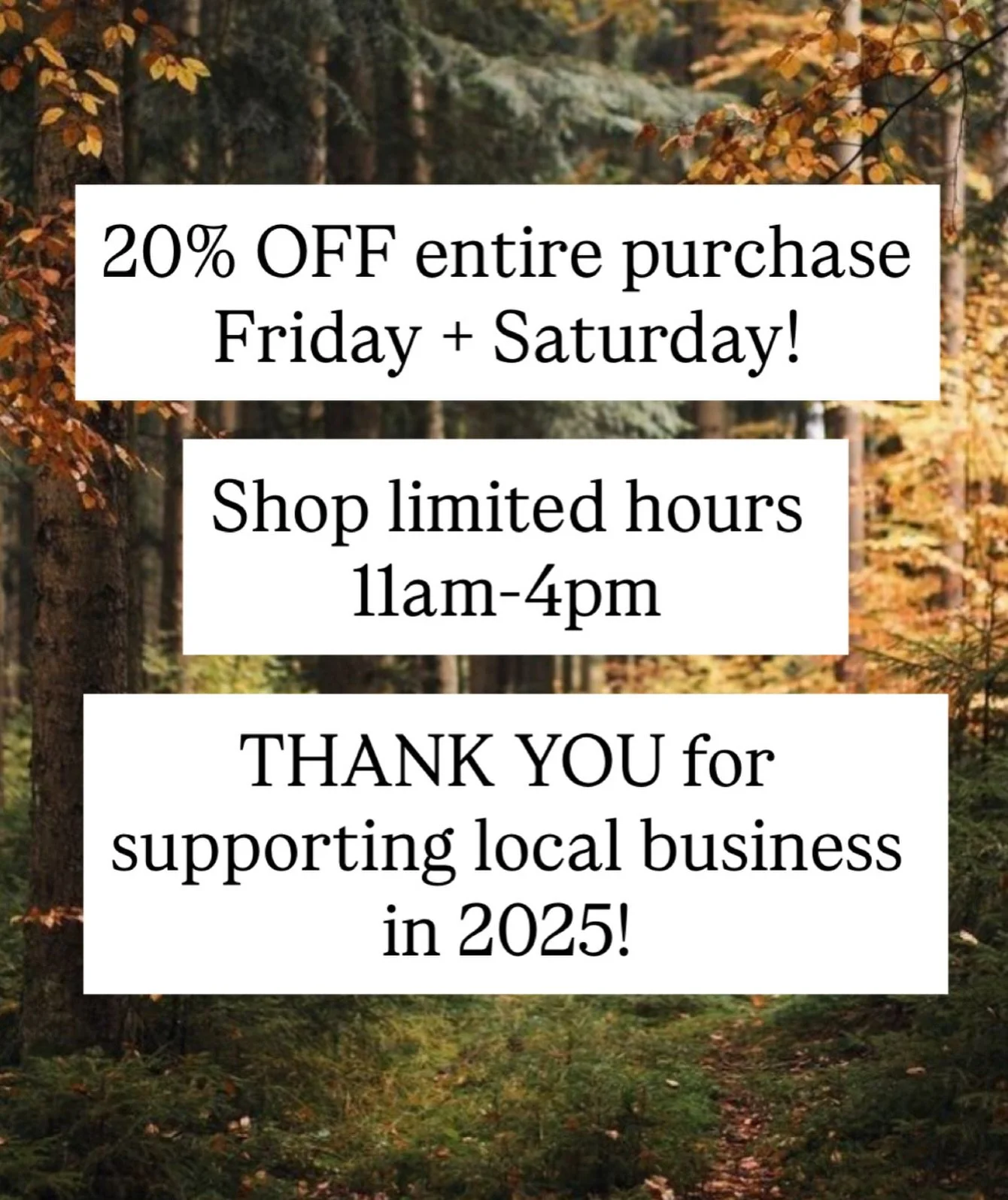 ✨ Come shop with us 11am-4pm Friday and Saturday for 20% OFF entire purchase! ✨

Plus, loyalty customers can stack savings with their rewards 😄 

Thank you for supporting local business! 

#columbusga #columbusgeorgia #shopping #blackfriday #smallbu