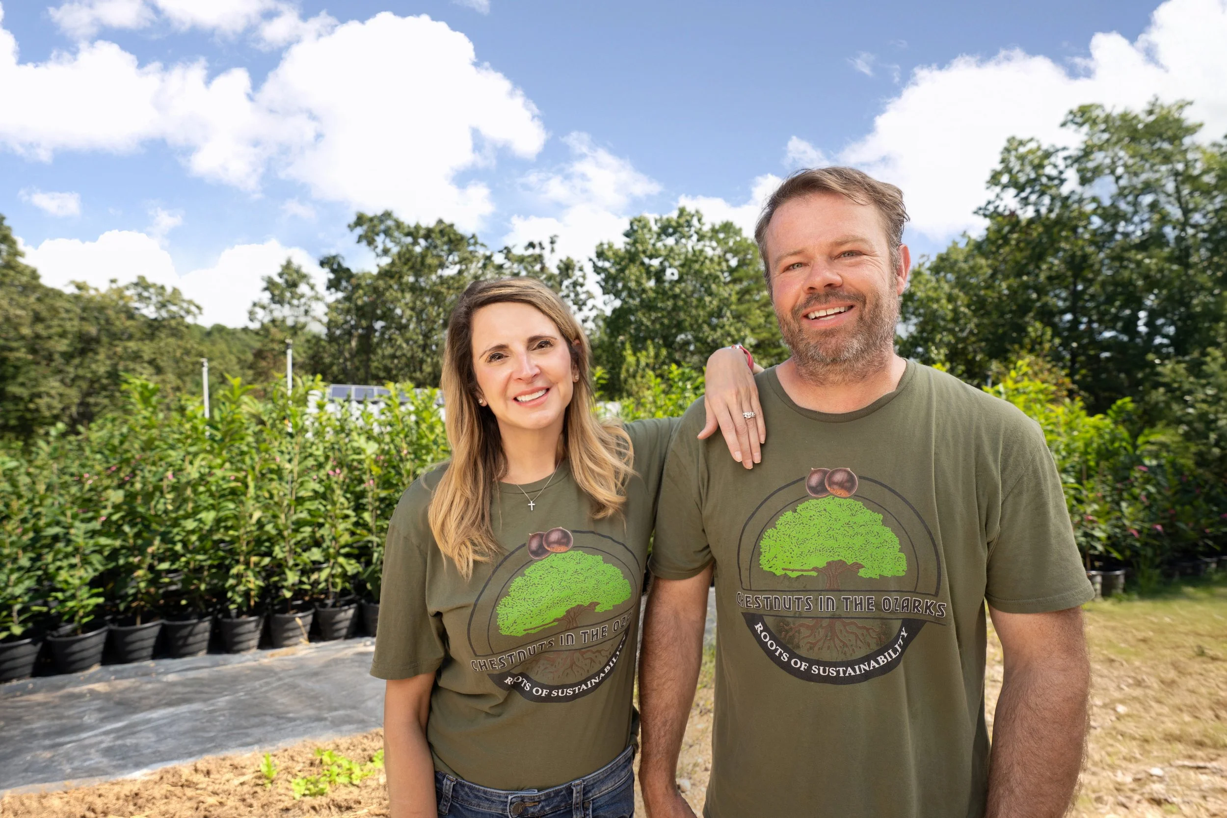 Brad and Sandy Russell, owners of Chestnuts in the Ozarks, at their farm in Omaha, Arkansas near Branson, Missouri.