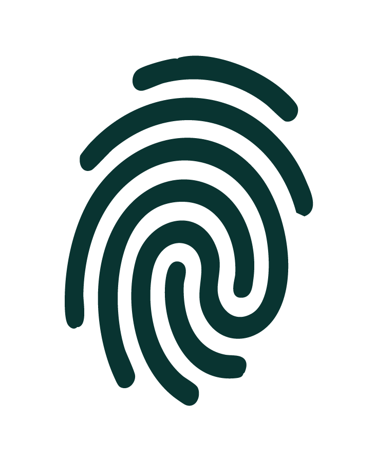 Outline of a fingerprint on a black background.