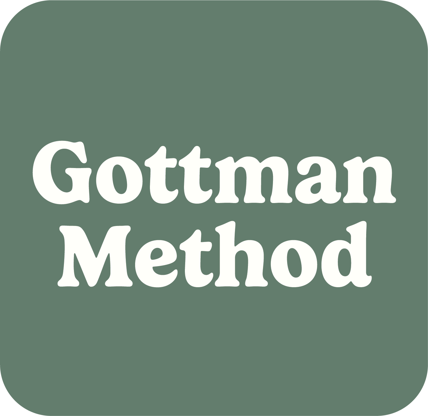 Text graphic with the words 'Gottman Method' in white font on a dark green rounded background.