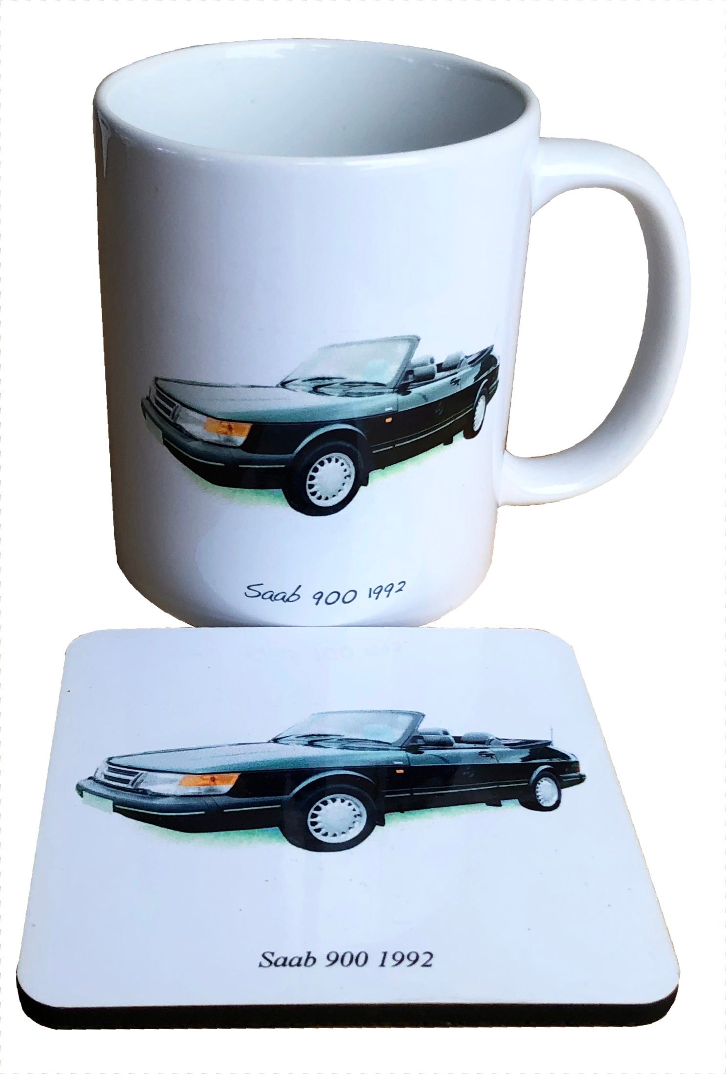Saab 900 Convertible 1992 - 11oz Ceramic Mug with Matching Coaster