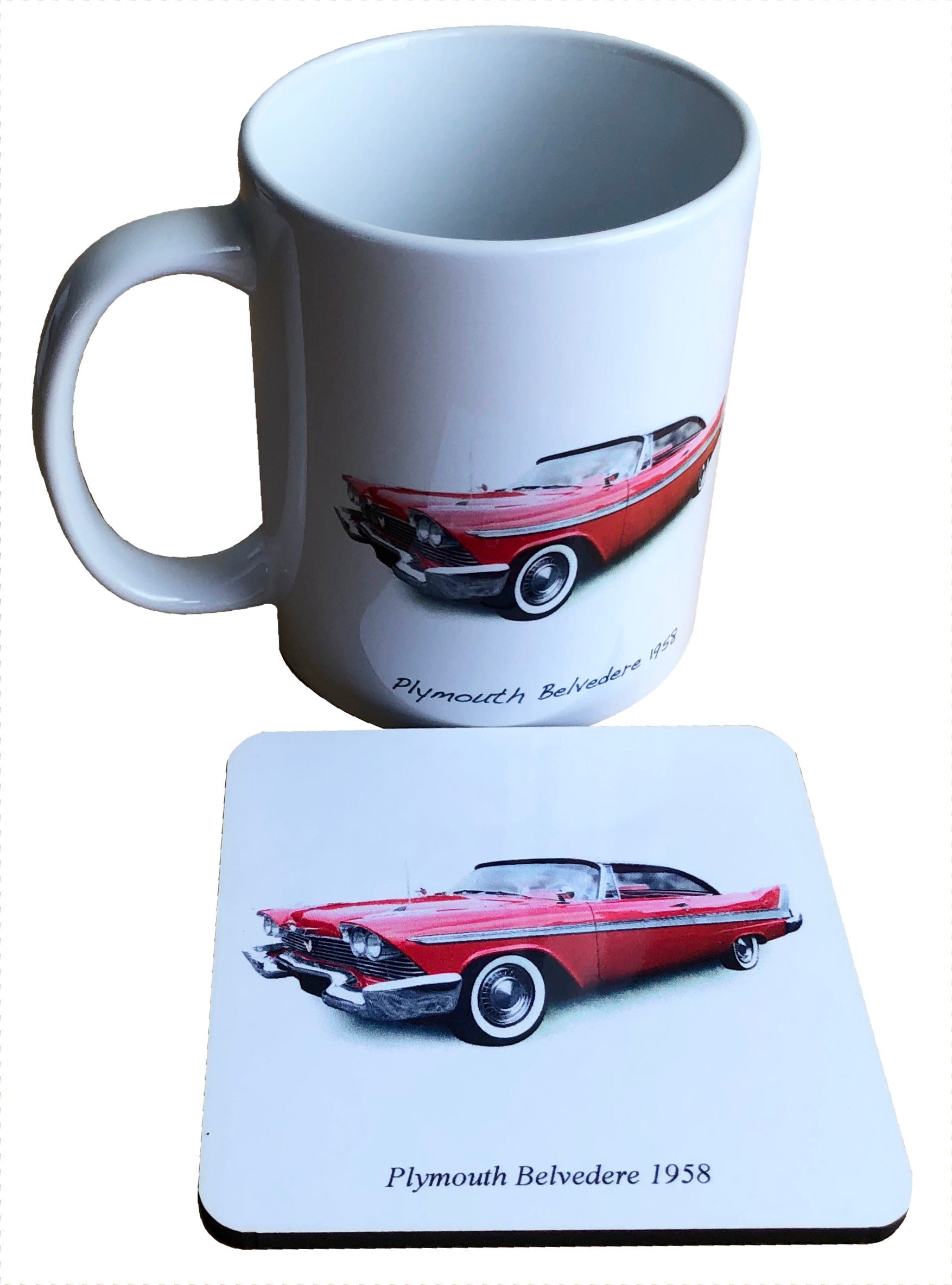 Plymouth Belvedere 1958 - 11oz Ceramic Mug with Matching Coaster