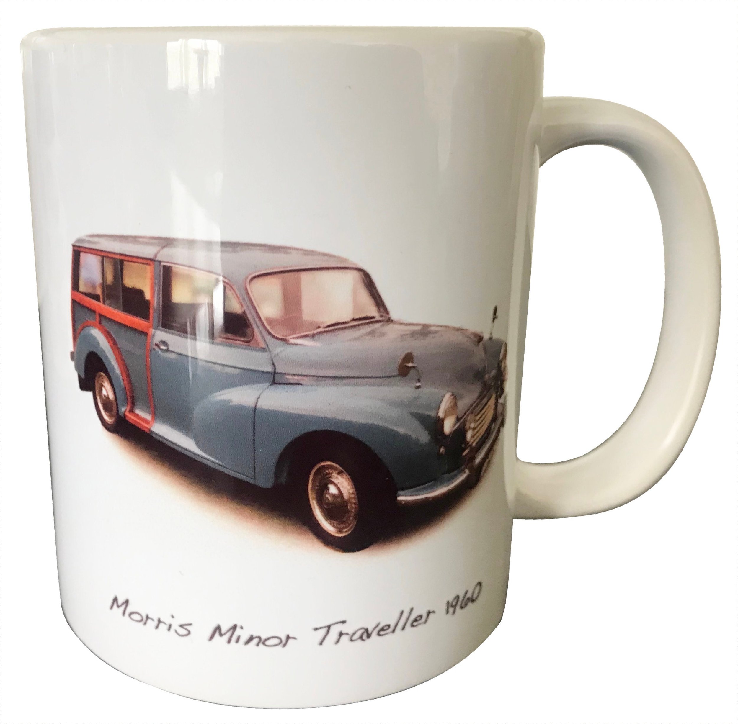 Morris Minor Traveller 1960 (Mid Blue) - 11oz Ceramic Mug - Ideal Gift for the Car Enthusiast