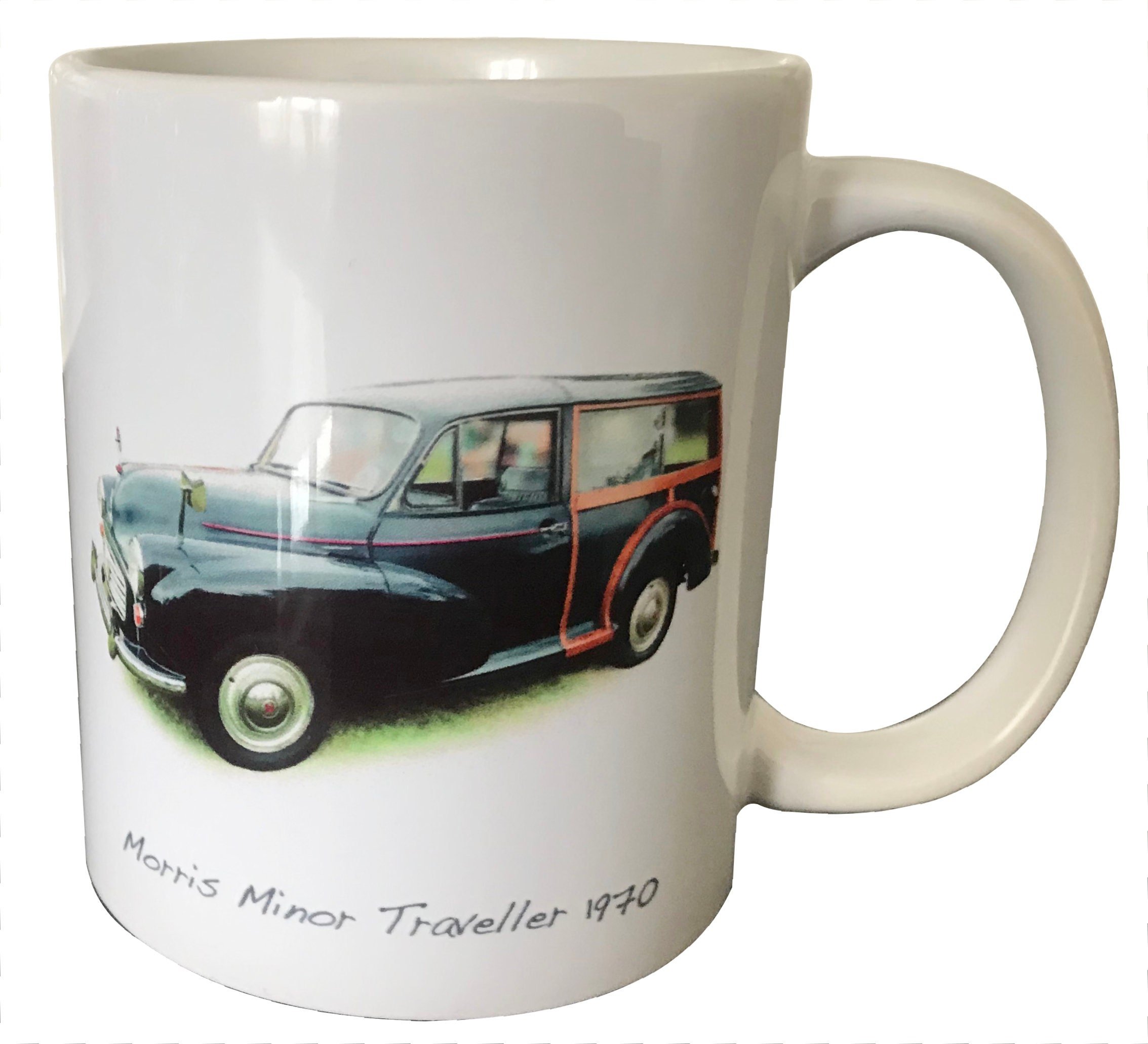 Morris Minor Traveller 1970 (Black) - 11oz Ceramic Mug - Ideal Gift for the Car Enthusiast