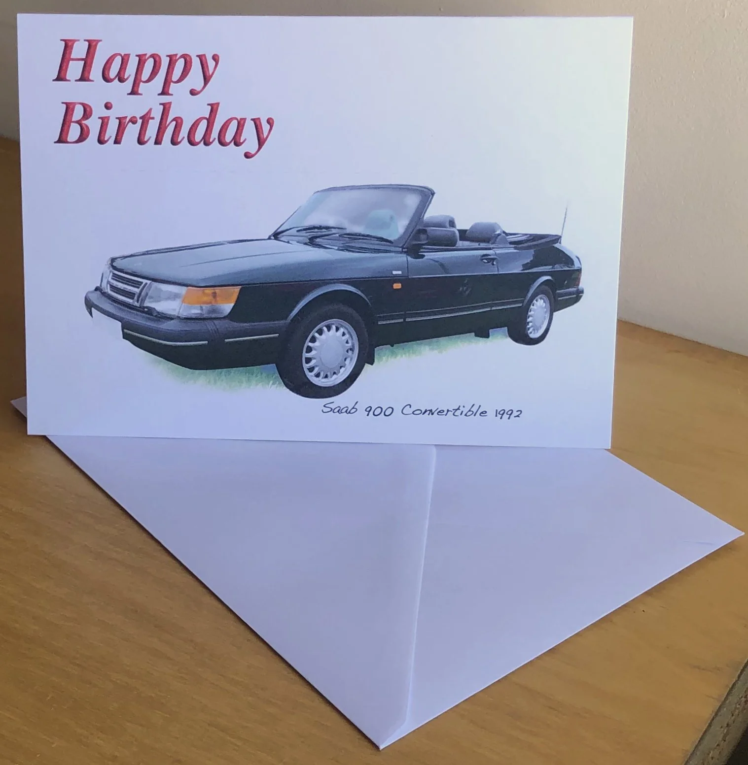 Saab 900 Convertible 1992 - 5 x 7in Birthday, Anniversary or Plain Greeting Card with Envelope - Present for the Swedish Car Enthusiast