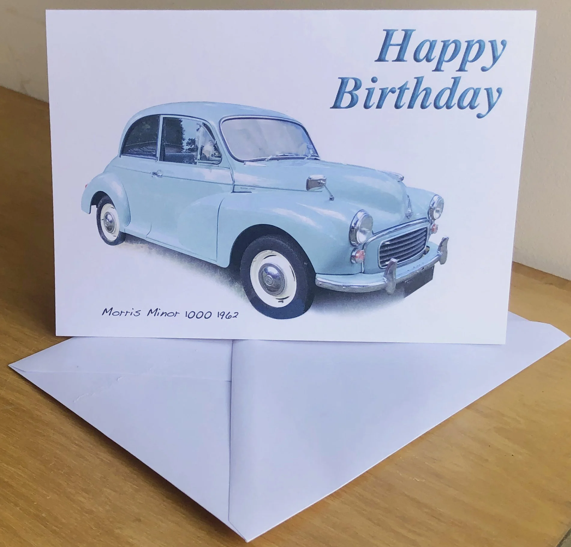 Morris Minor 1000 1962 (Pale Blue) - 5 x 7in Birthday, Anniversary or Blank Cards with Envelopes