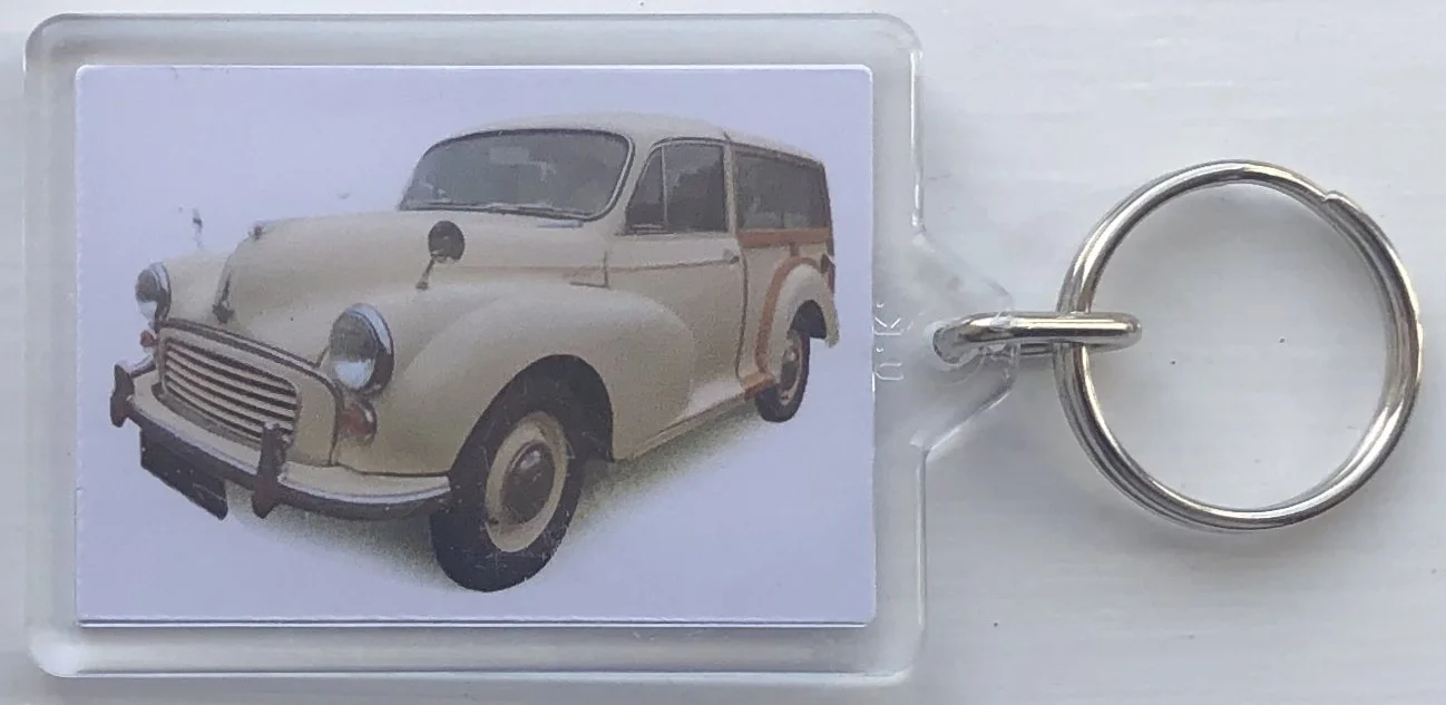 Morris Minor Traveller 1966 (Cream) - Keyring with 50 x 35mm Insert - Novelty Gift for the Car Enthusiast - Free Delivery UK Mainland