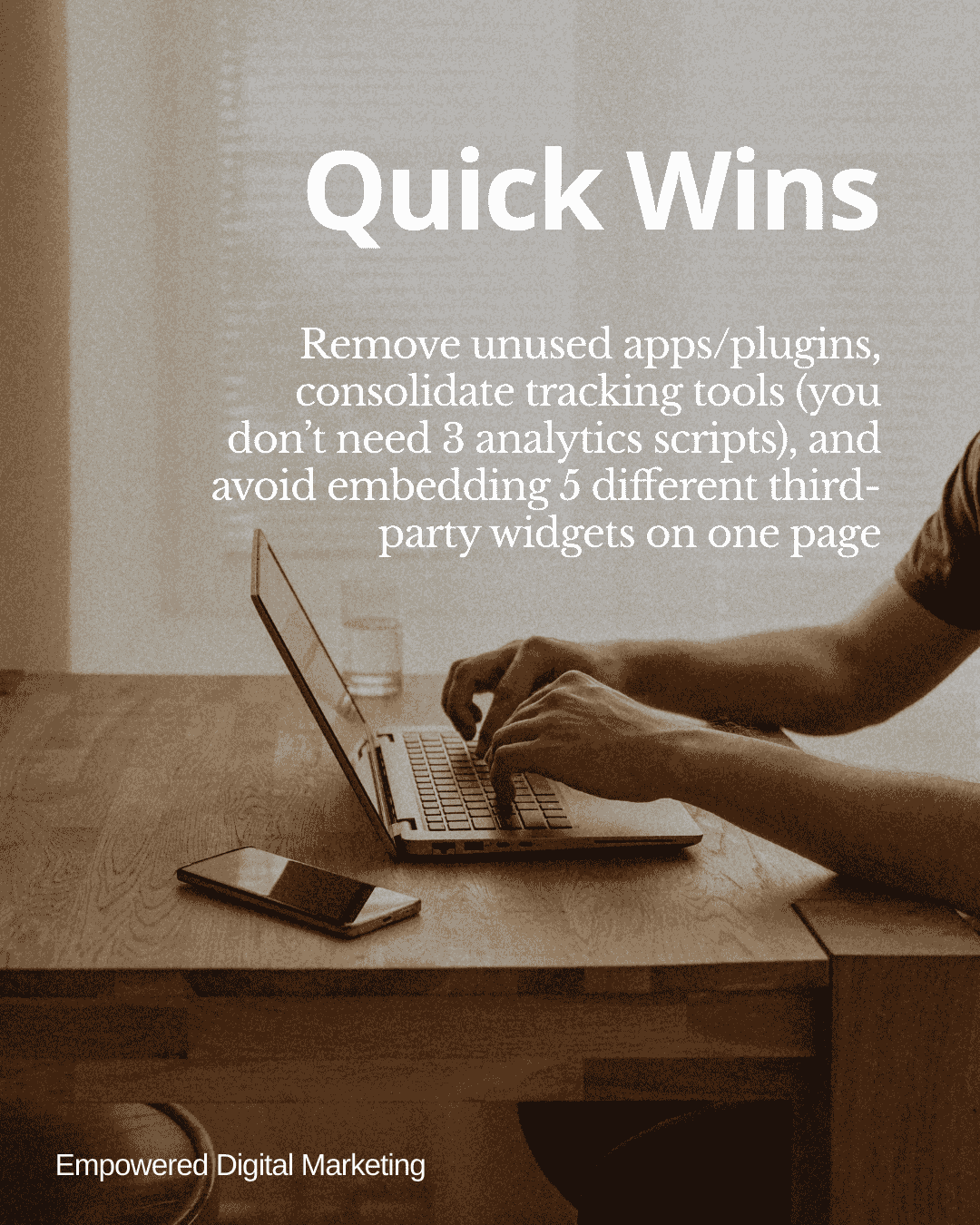 Quick wins: remove unused apps/plugins, consolidate tracking tools, and avoid embedding 5 different third party widgets on one page.