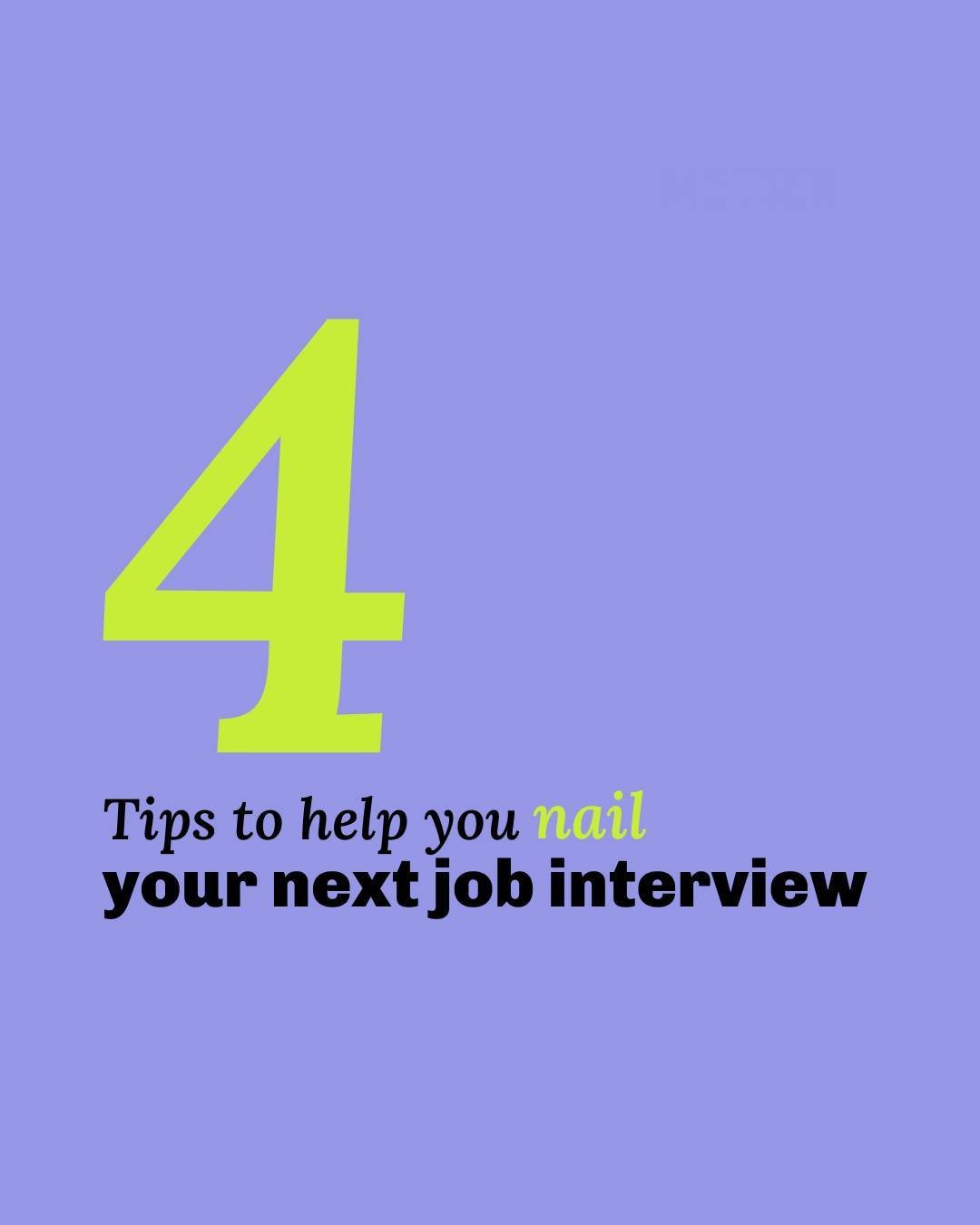 We know interviewing for a job can be intimidating. That's why it's so important to go in feeling prepared. ⁠
⁠
Here are 4 expert tips to help you nail your next interview &mdash; you can thank us later 🎯⁠
⁠
&bull;⁠
&bull;⁠
&bull;⁠
&bull;⁠
&bull;⁠
&
