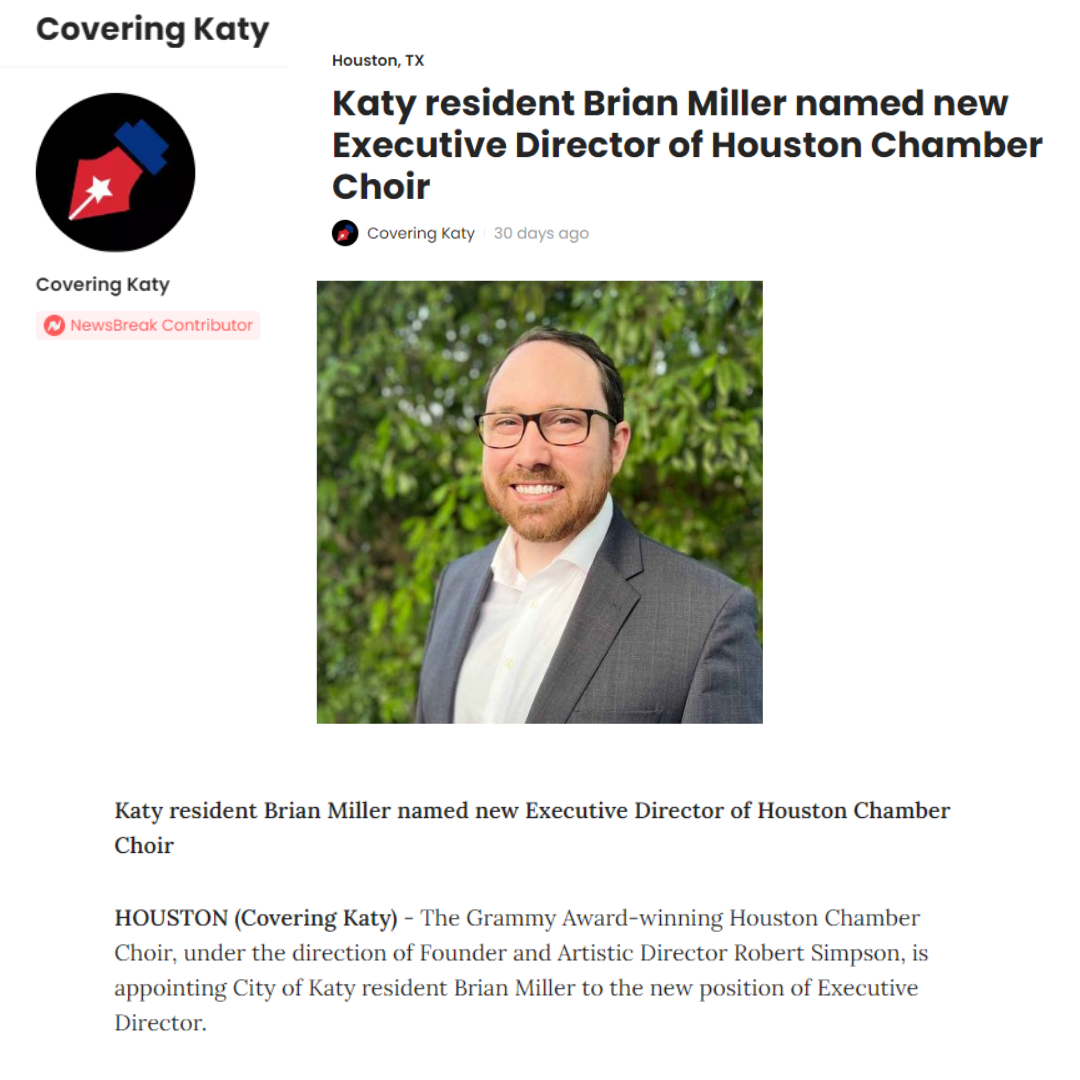 Katy resident Brian Miller named new Executive Director of Houston Chamber Choir