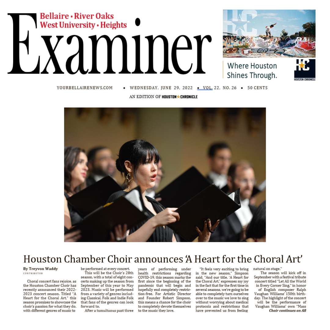 Houston Chamber choir announces ‘a heart for the choral art’