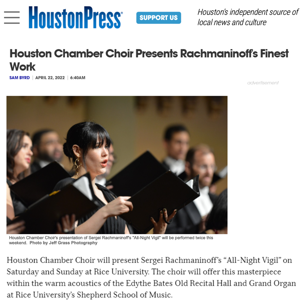 Houston Chamber Choir Presents Rachmaninoff's Finest Work