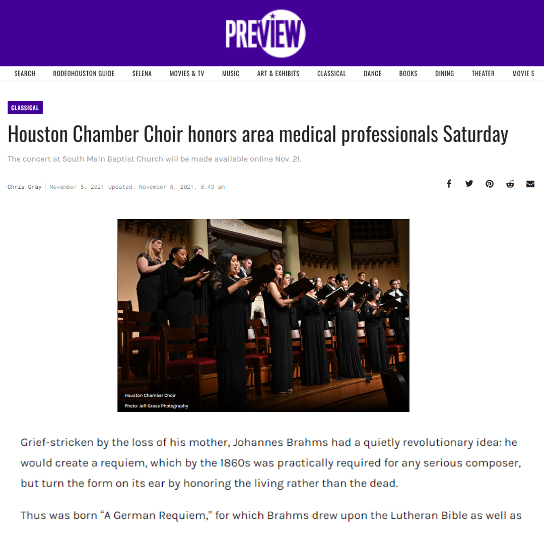Houston Chamber Choir honors area medical professionals Saturday