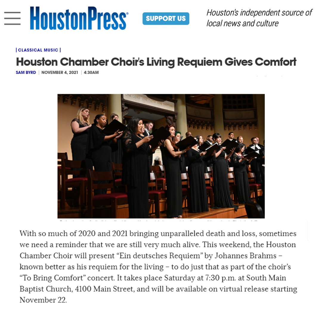 Houston Chamber Choir's Living Requiem Gives Comfort
