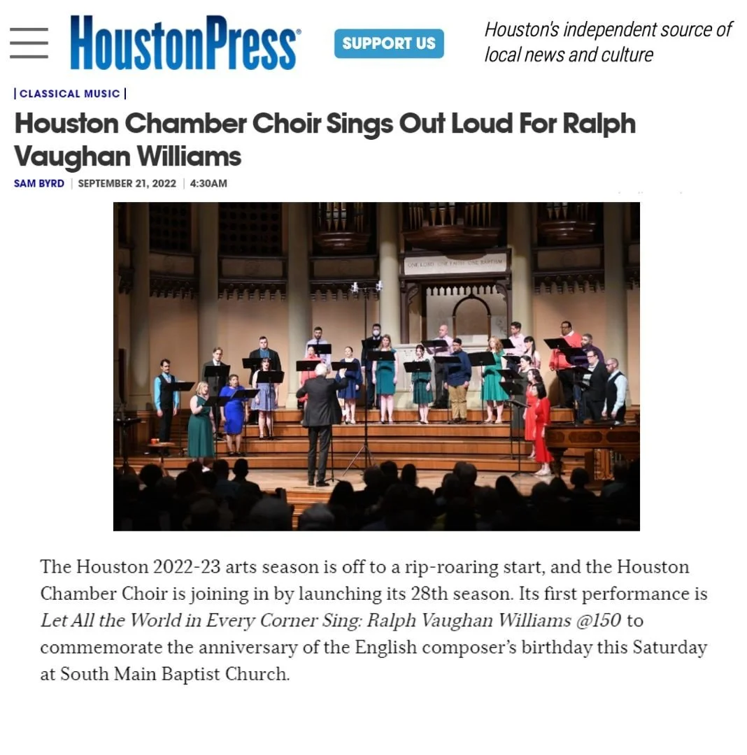 Houston Chamber Choir Sings Out Loud For Ralph Vaughan Williams