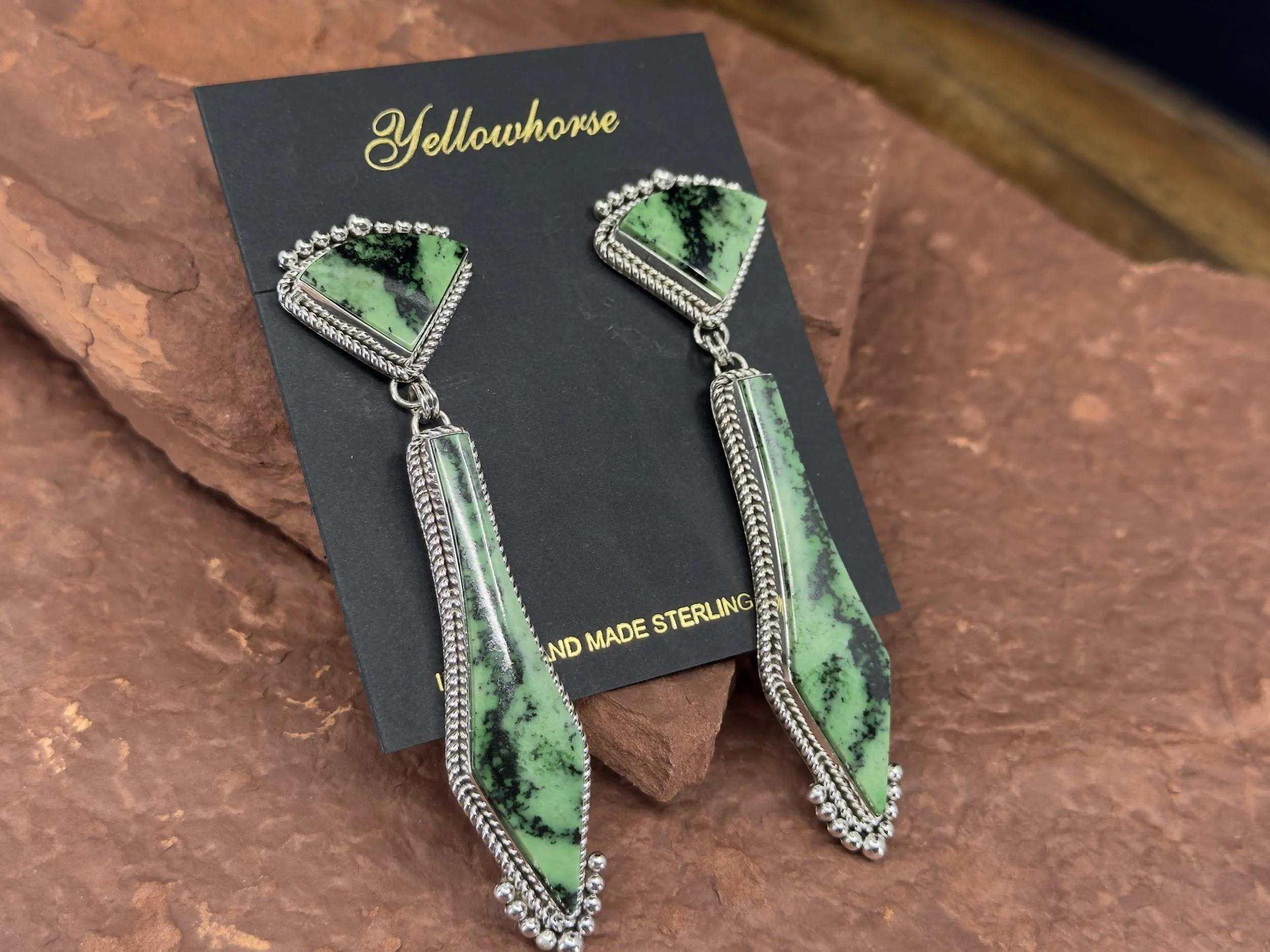 Green Garnet earrings by Artie Yellowhorse