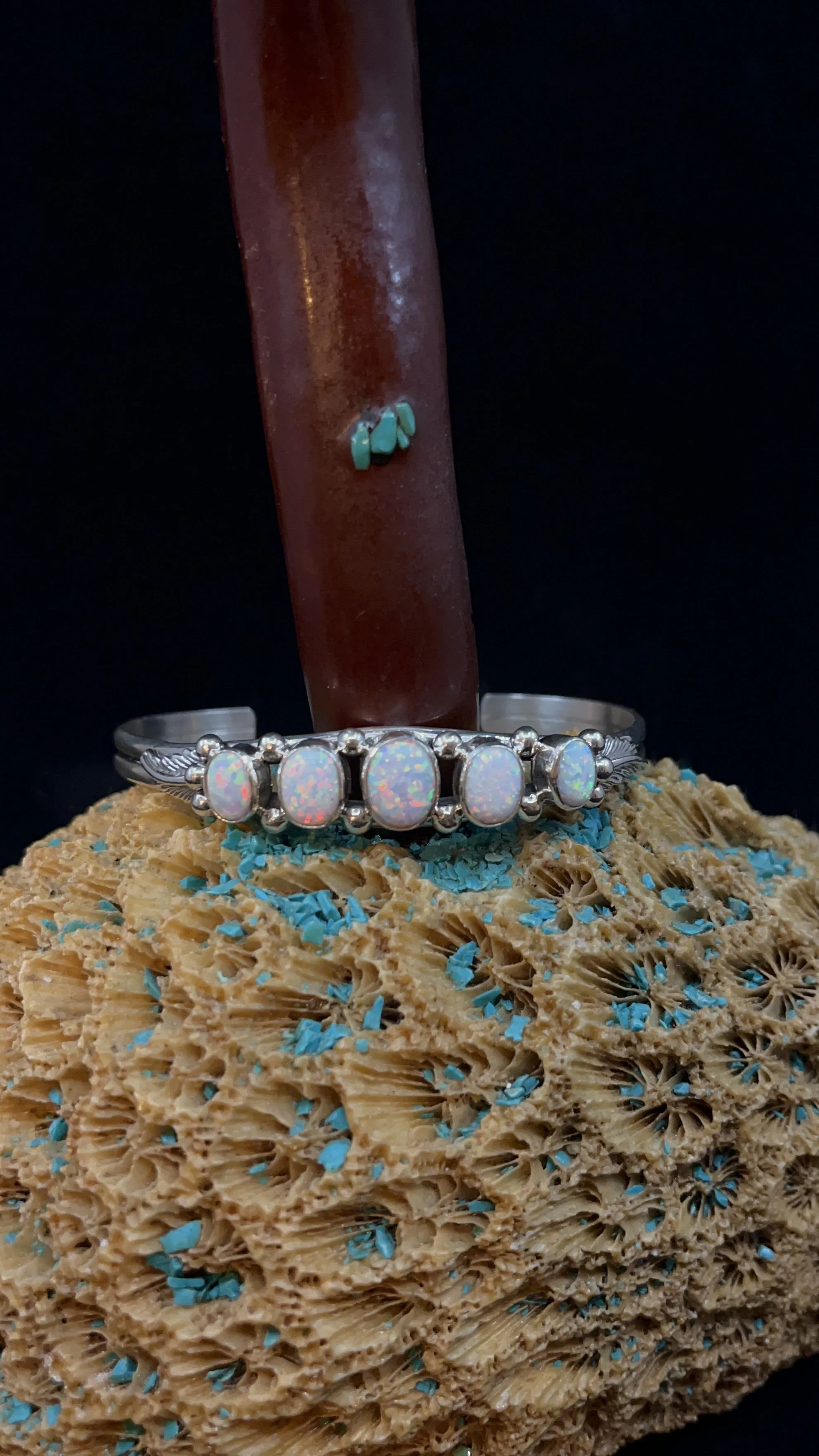 Navajo Sterling Silver Opal Cuff
