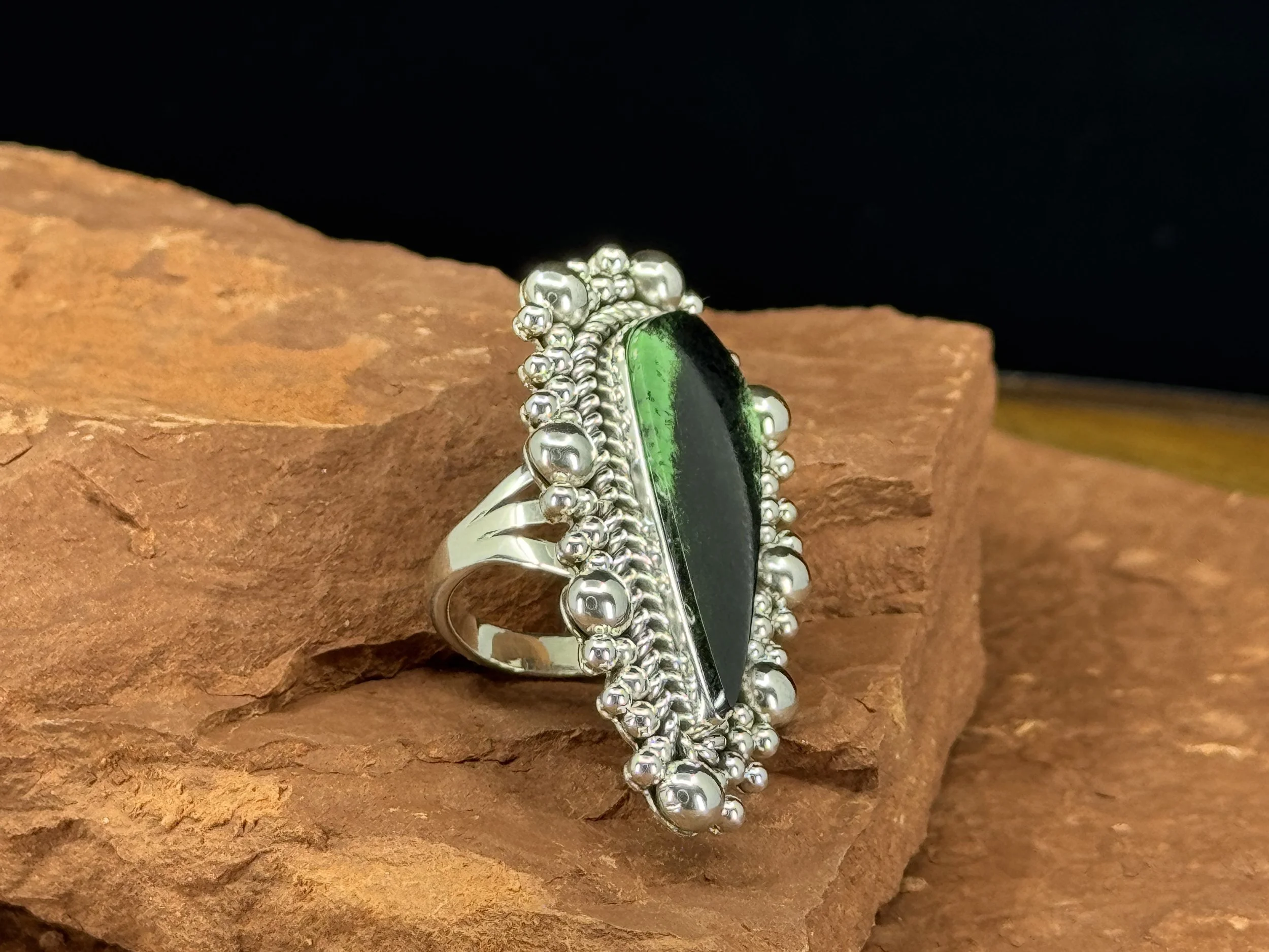 Green Garnet ring by Artie Yellowhorse