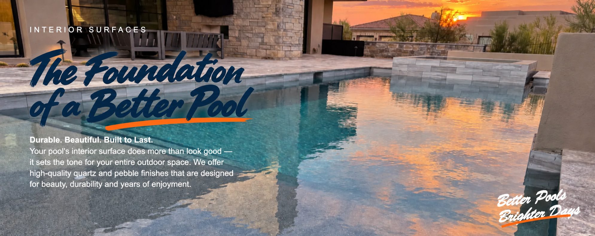 Interior Surfaces — The Foundation of a Better Pool. Durable, beautiful quartz and pebble finishes by Mercury Pools.