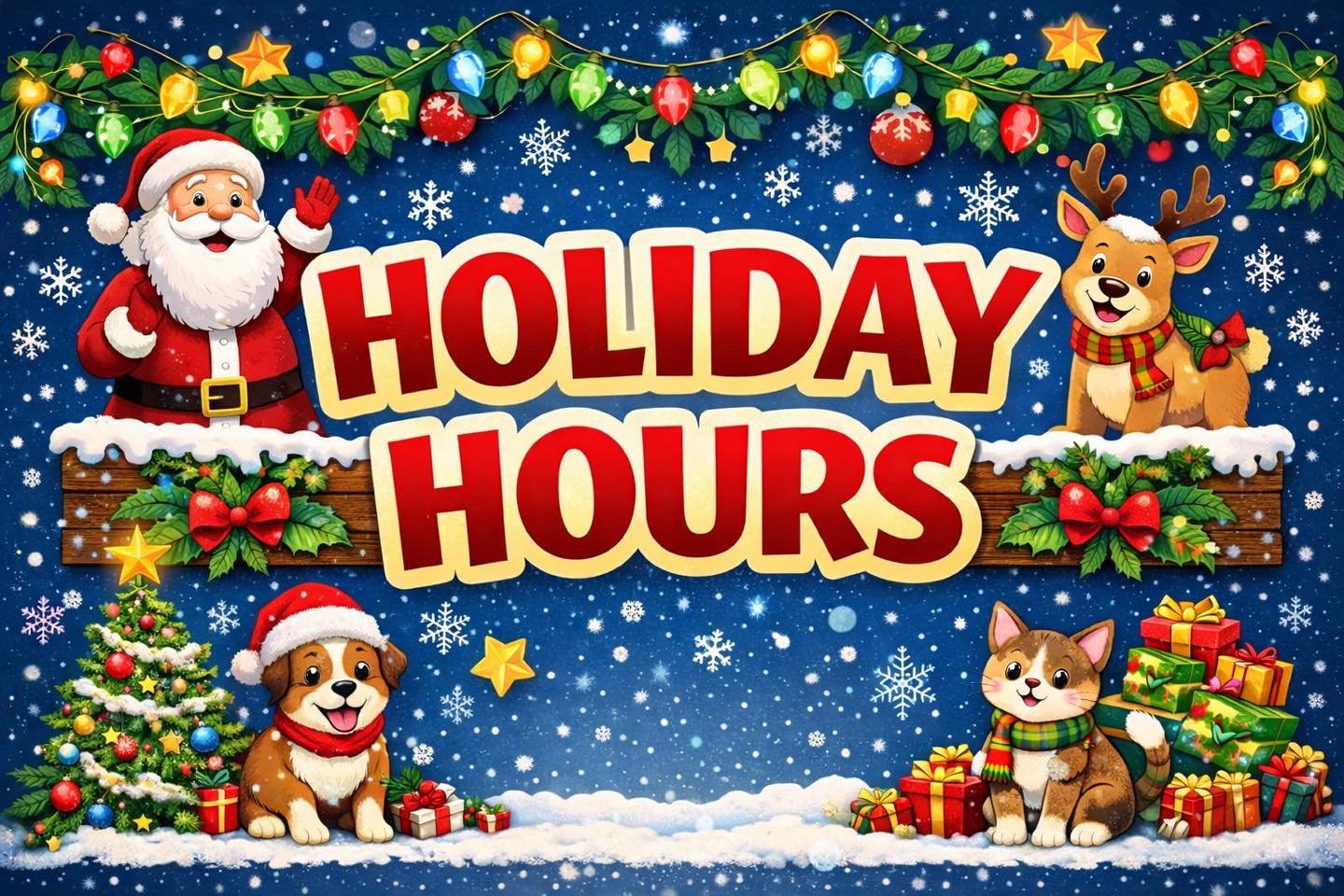 🎅🎄 Holiday Hours Alert! 🎄🎅
Hicks Animal Clinic will be closed Wednesday (Christmas Eve), Thursday (Christmas Day), and Friday, December 26th so our team can spend time with our loved ones and celebrate the season! 🐶🐱❤️

If your fur-family needs