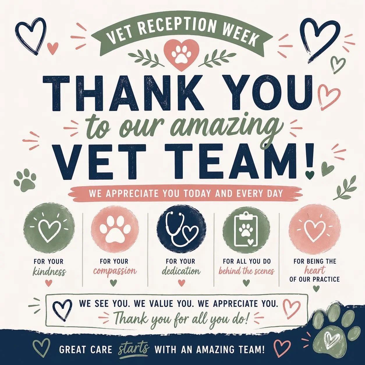 During Veterinary Reception Week, we&rsquo;re sending extra love to our amazing reception team. The friendly faces, calming voices, and helping hands that mean so much to our clients, patients, and staff every day. 💙

We are so thankful for every me