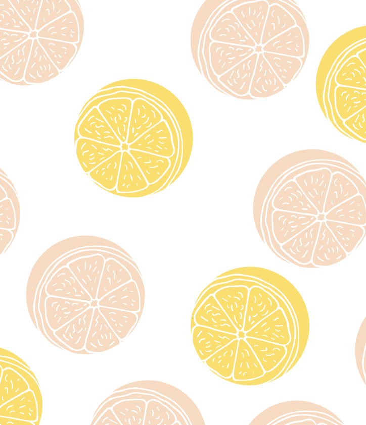 Pattern of sliced lemons and oranges in pastel yellow and pink colors on a white background.