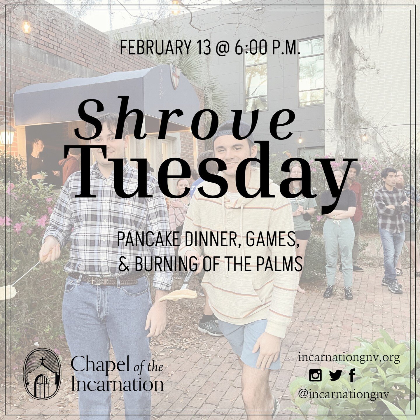 Next week! See you there!

Annual Shrove Tuesday Pancake Race - Tuesday, 2/13 @ 6:00 p.m.

Ash Wednesday, Imposition of Ashes - Wednesday, 2/14 @ 7:00 p.m.