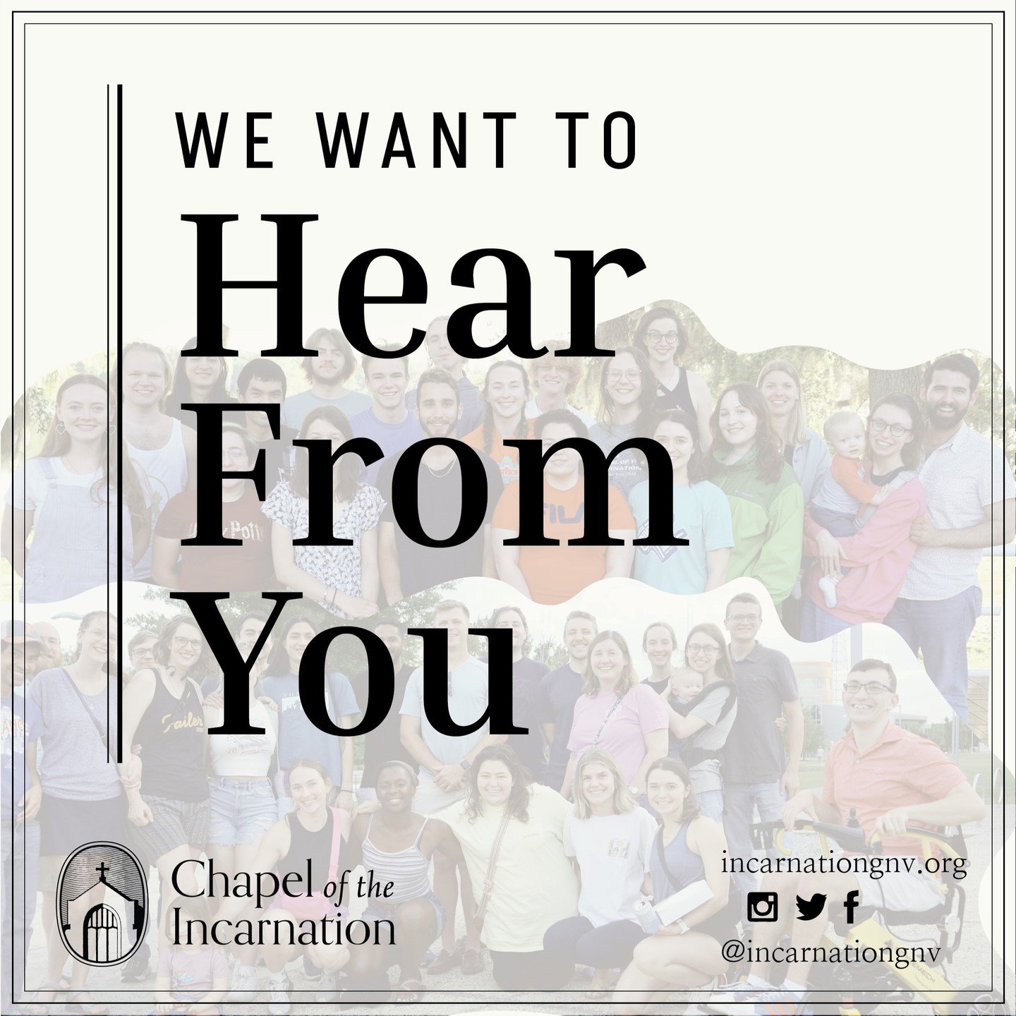 We're starting to plan for the Fall at Chapel of the Incarnation and we want to hear from you! Please fill out the survey in our LinkTree (which can also be found at https://tinyurl.com/chapelplanning) to help us out.