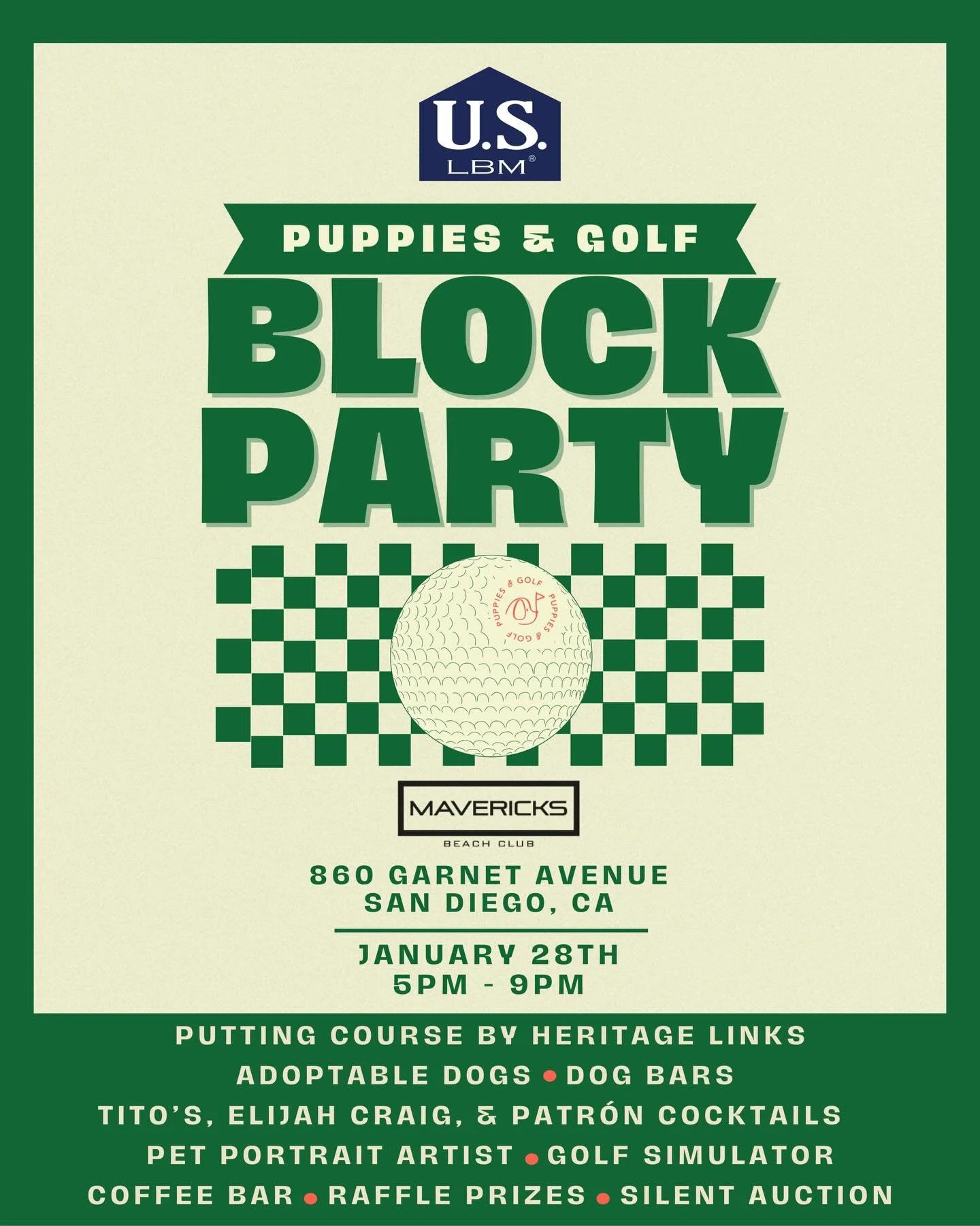 Come par-tee with us on Wednesday, January 28 from 5&ndash;9 PM for our annual fundraiser - the Puppies &amp; Golf Block Party! 🐶⛳

Join us at @mavericksbeachclub for an evening bringing together pups, putting, and community. Featuring a custom putt