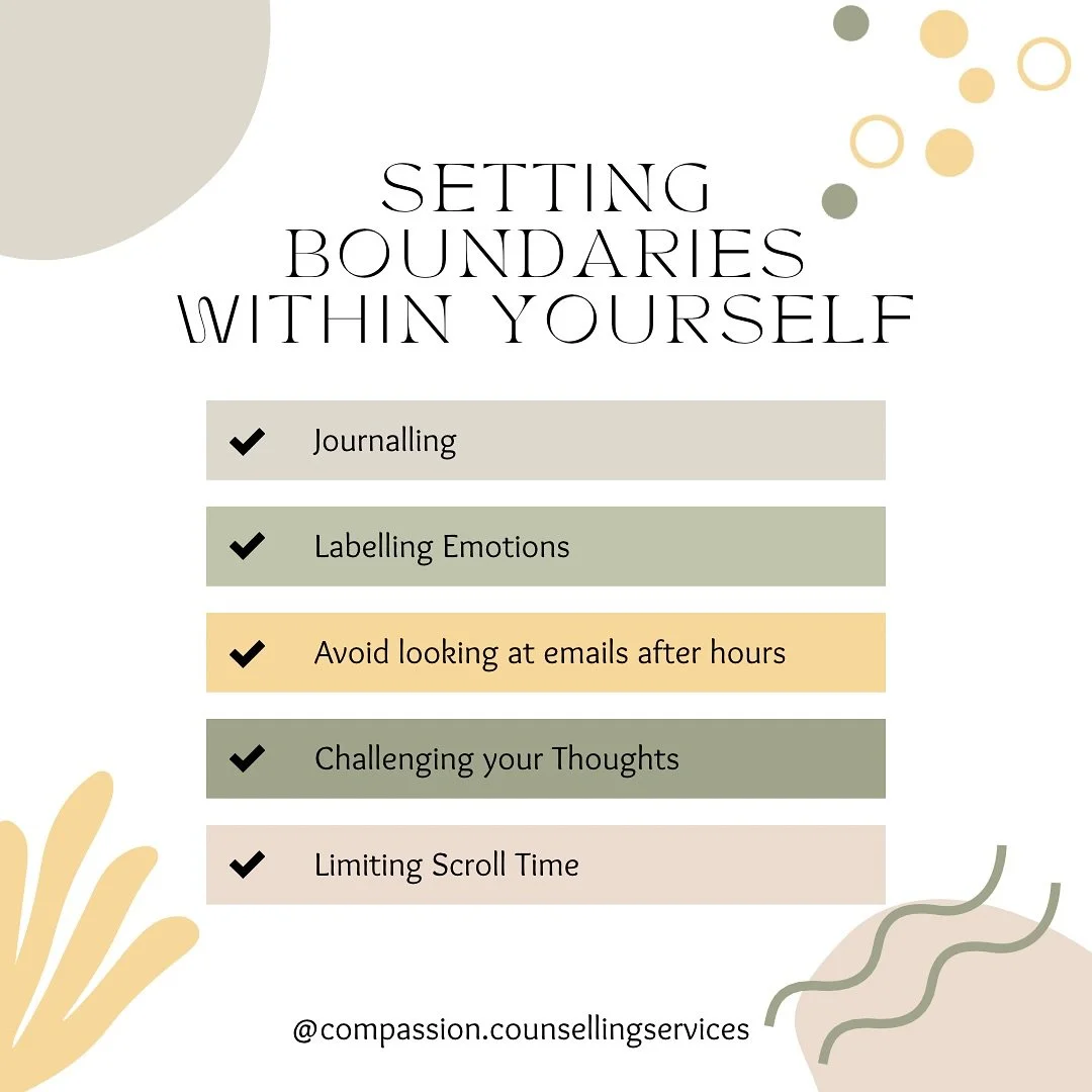 Setting boundaries within ourselves is hard, here are some ways that could be helpful! 

1. Prioritize Self-Care:
Make time for activities that nourish your mind, body, and soul. Whether it&rsquo;s a daily meditation, a walk in nature, or simply enjo