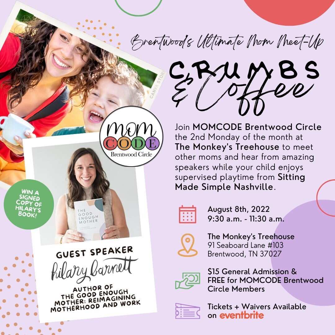 There's still time to secure your spot for our first event of the season, &quot;Crumbs &amp; Coffee: Ultimate Mom Meetup,&quot; at @monkeys_treehouse with local parenting author @hilarybarnett.co! Let your child enjoy supervised playtime with @sittin