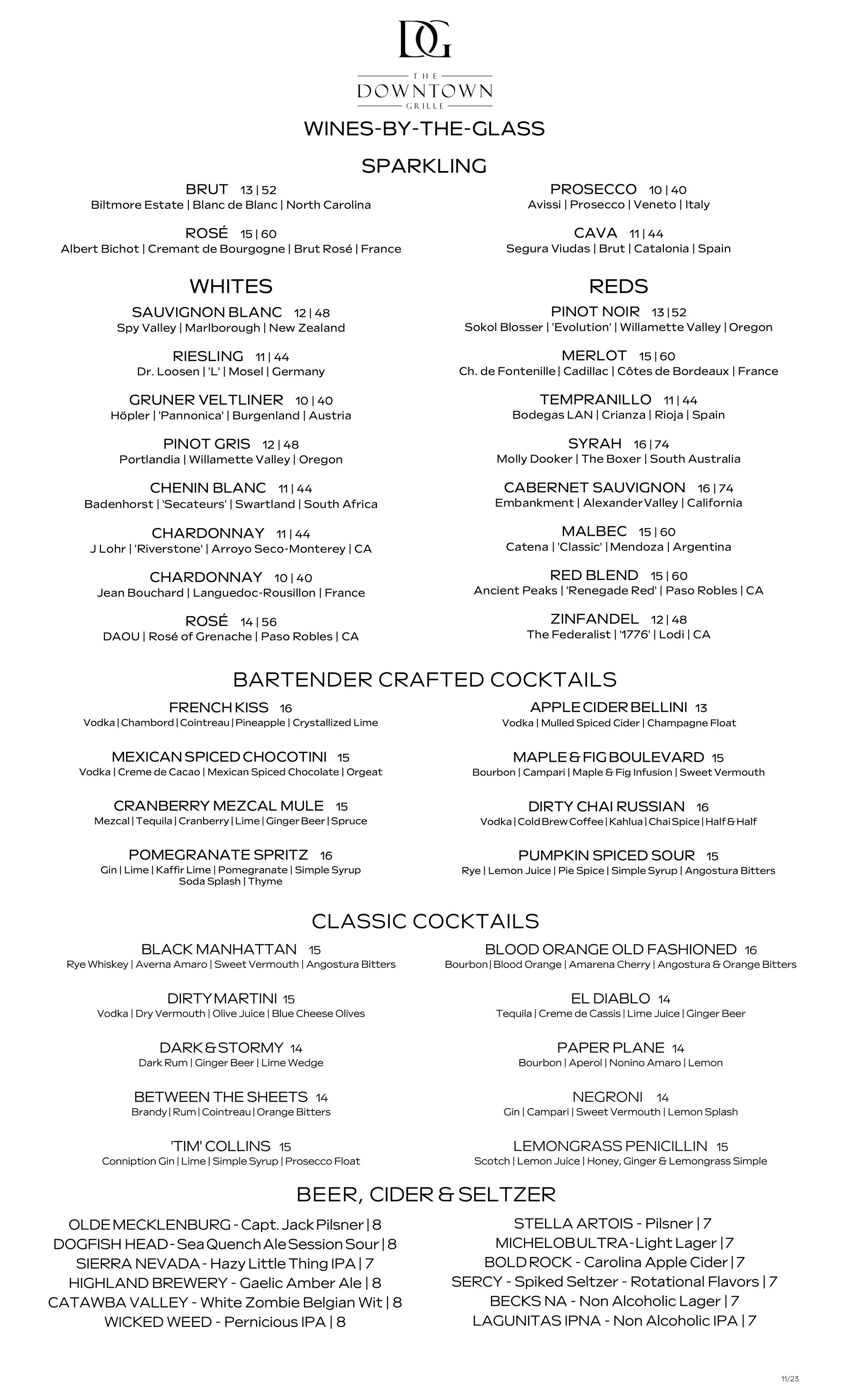 Main Menu — The Downtown Grille